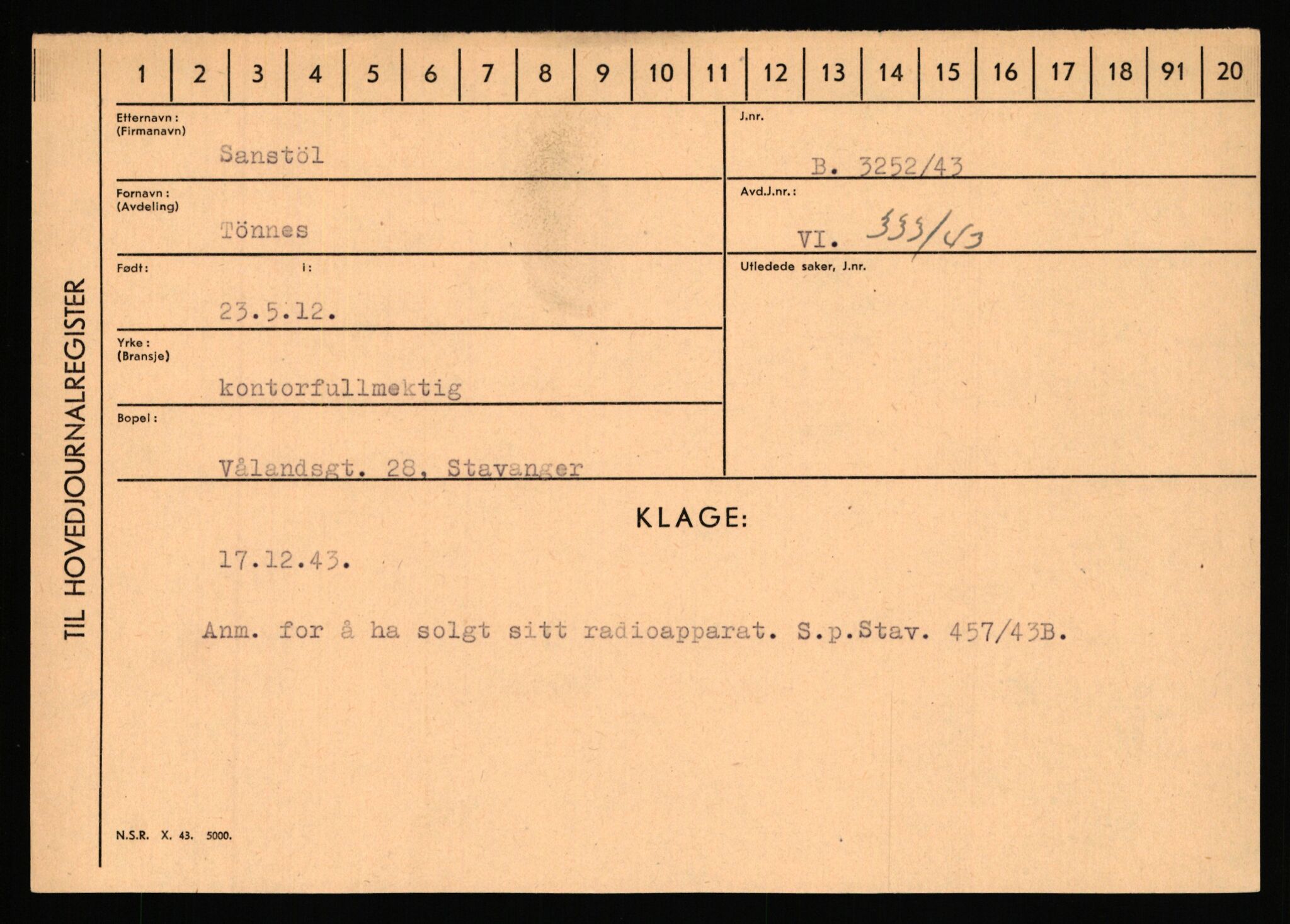 Statspolitiet - Hovedkontoret / Osloavdelingen, AV/RA-S-1329/C/Ca/L0013: Raa - Servold, 1943-1945, p. 4011