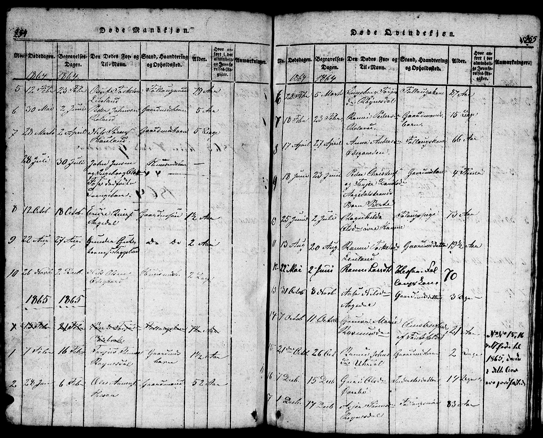Bjelland sokneprestkontor, SAK/1111-0005/F/Fb/Fba/L0003: Parish register (copy) no. B 3, 1816-1870, p. 254-255