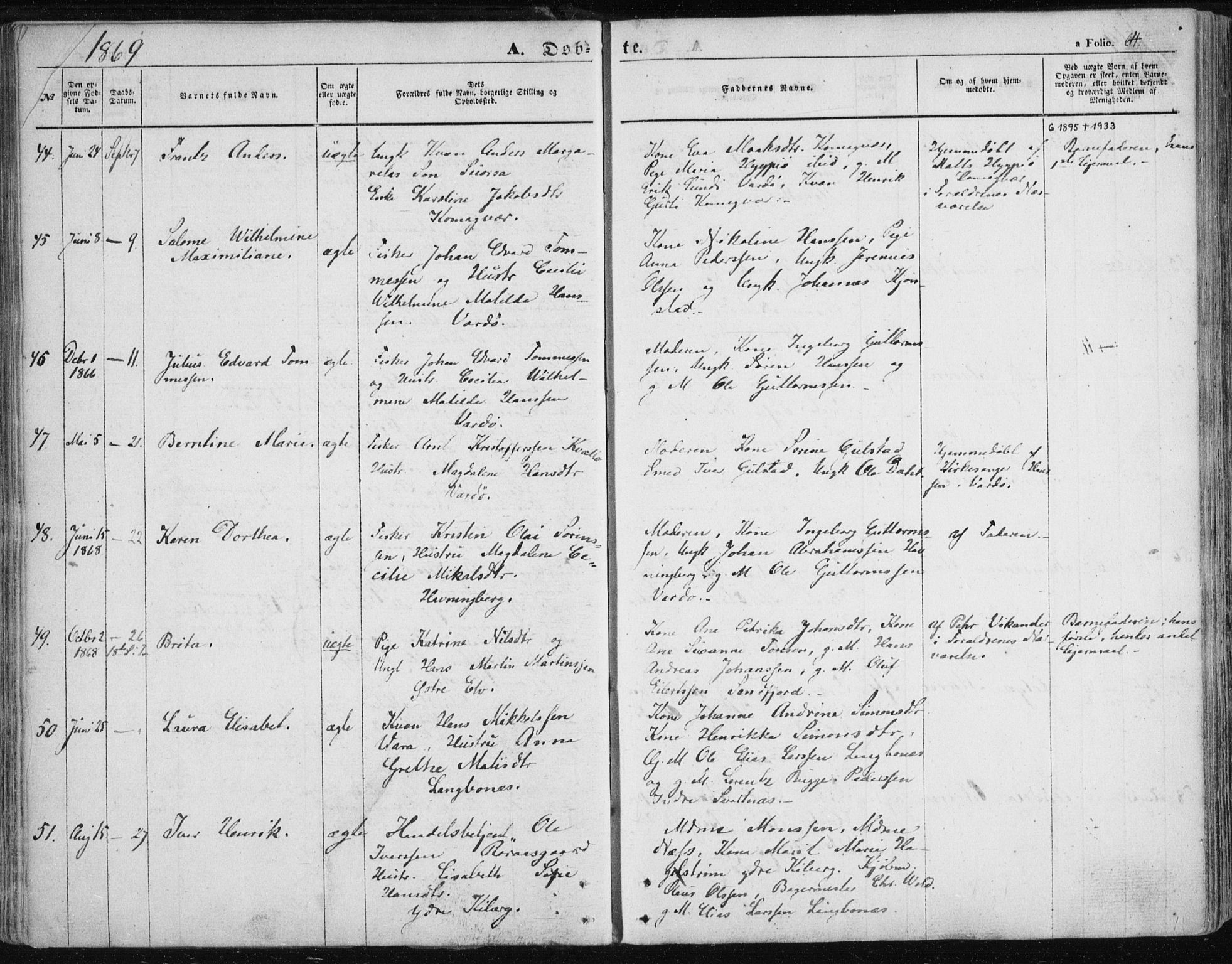 Vardø sokneprestkontor, AV/SATØ-S-1332/H/Ha/L0004kirke: Parish register (official) no. 4, 1862-1871, p. 64