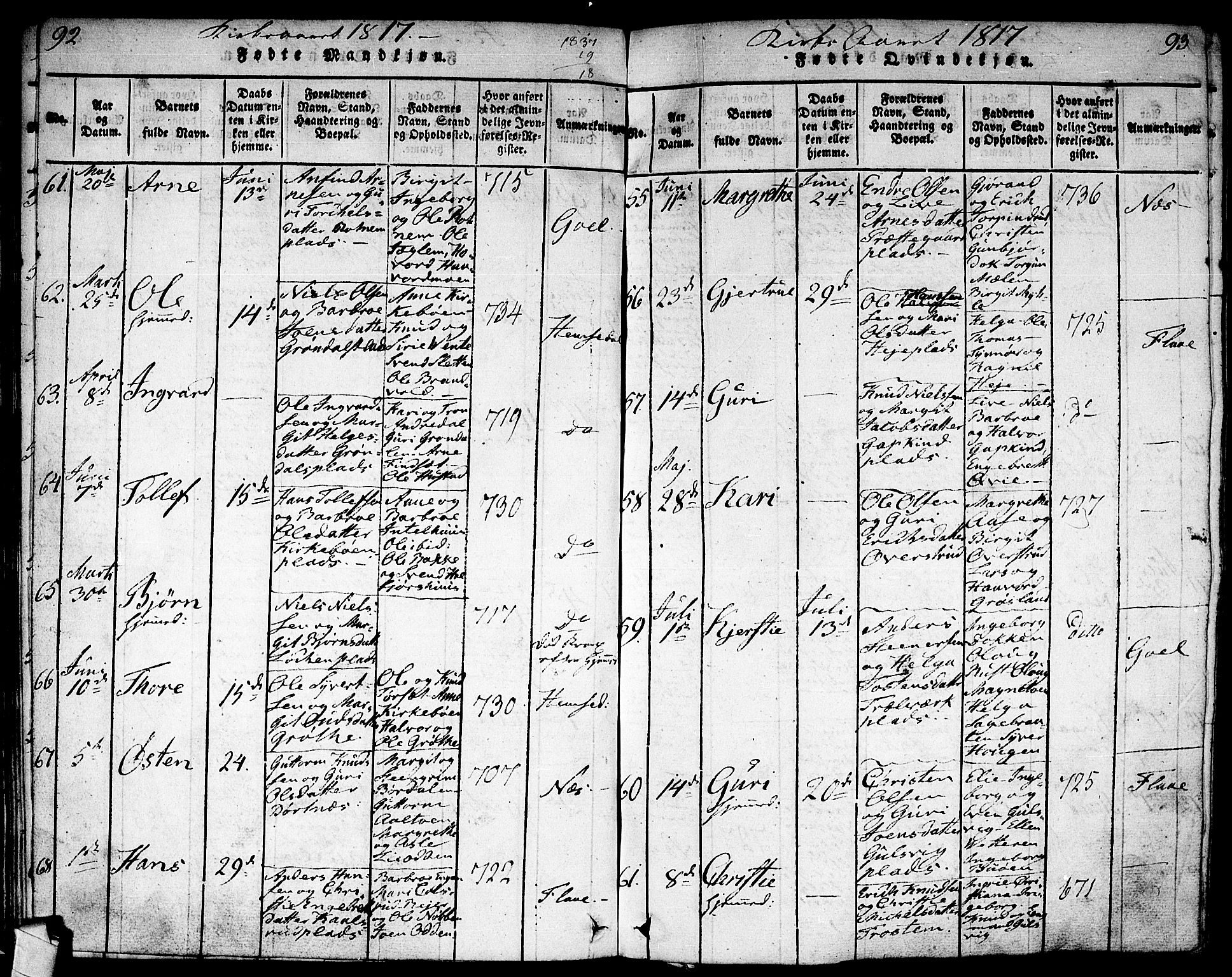 Nes kirkebøker, AV/SAKO-A-236/F/Fa/L0007: Parish register (official) no. 7, 1815-1823, p. 92-93