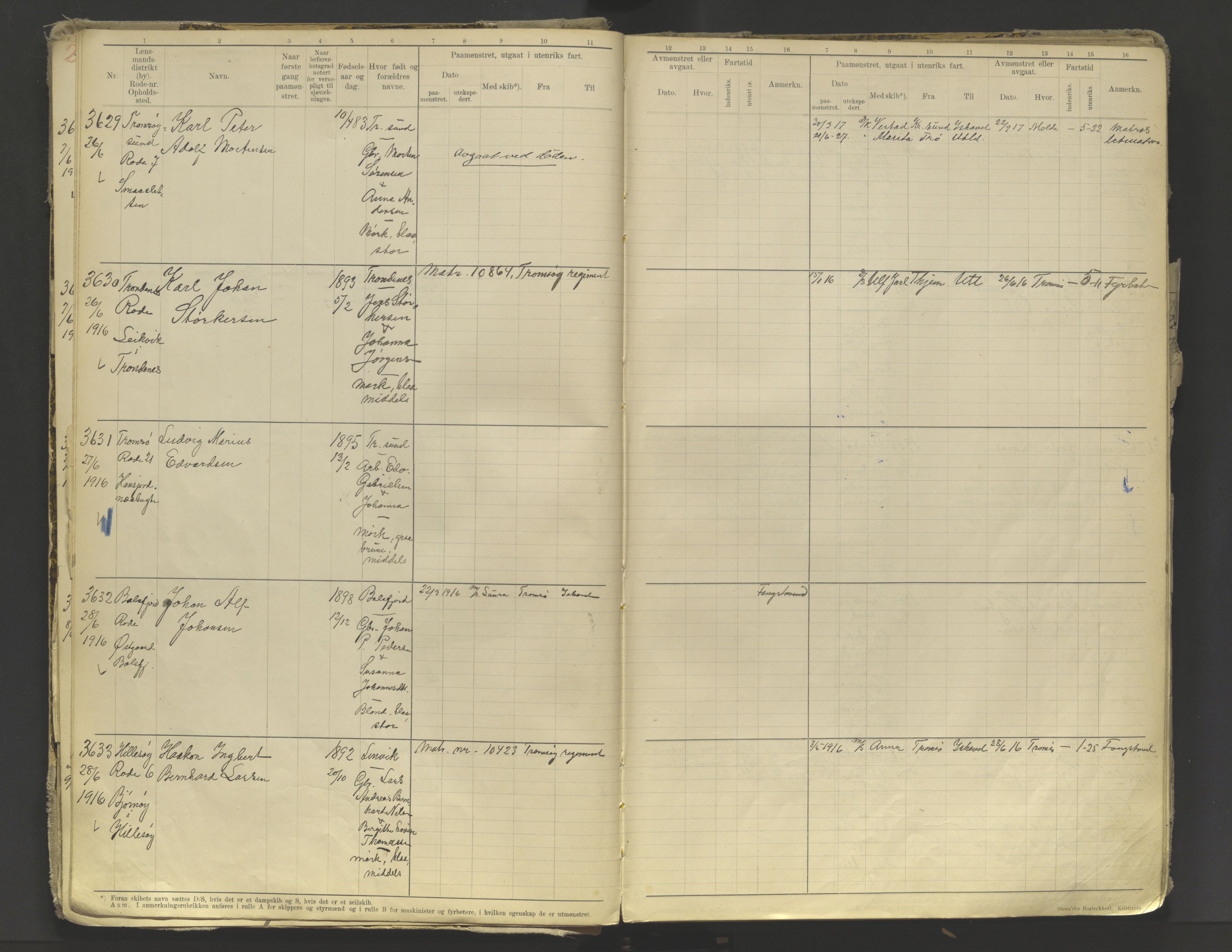 Tromsø sjømannskontor/innrullerings-/mønstringsdistrikt, AV/SATØ-S-0243/F/Fb/L0010: Annotasjonsrulle. Defekt: løs innbinding. Nr. 3519-4972, 1916-1920