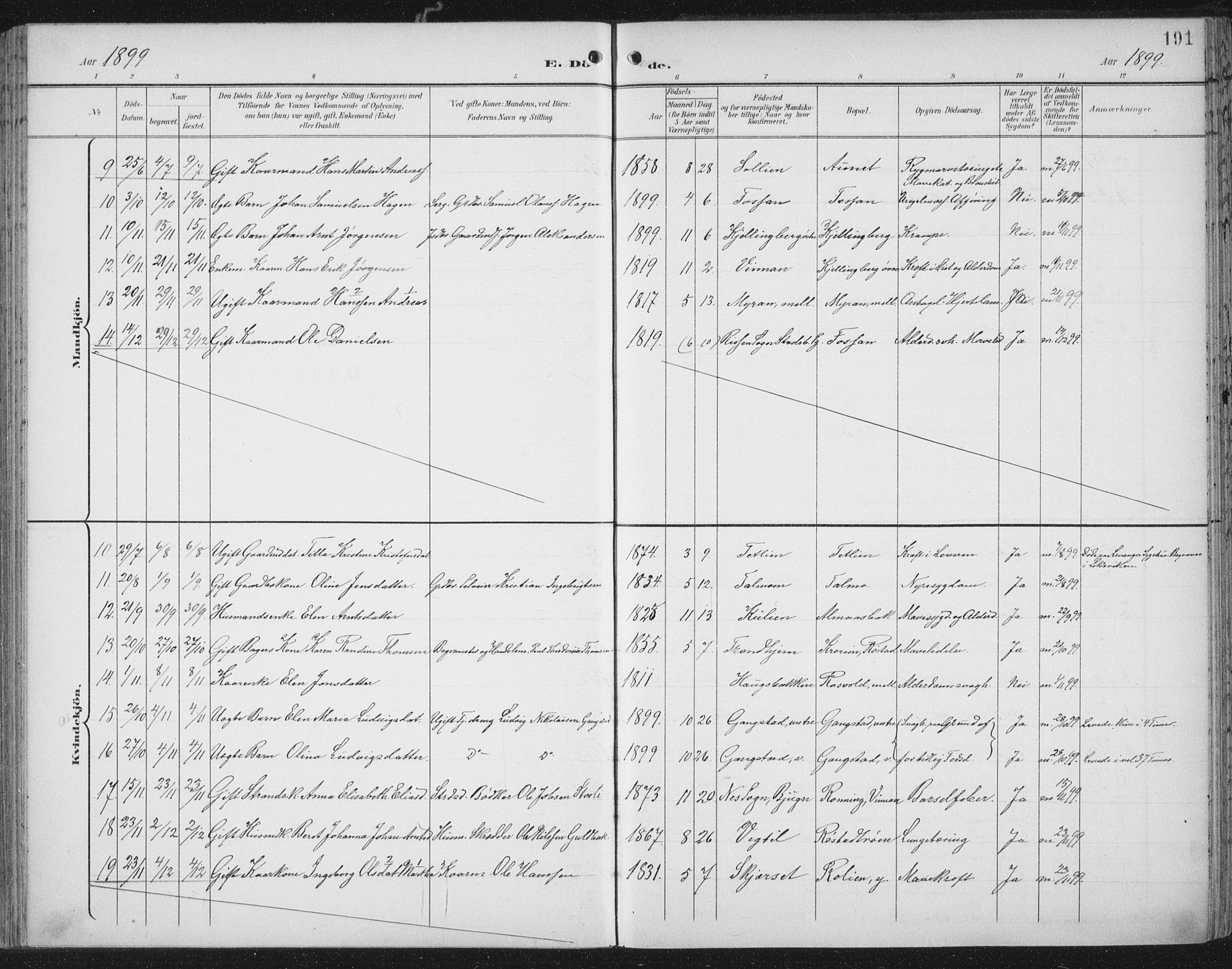 Ministerialprotokoller, klokkerbøker og fødselsregistre - Nord-Trøndelag, SAT/A-1458/701/L0011: Parish register (official) no. 701A11, 1899-1915, p. 191