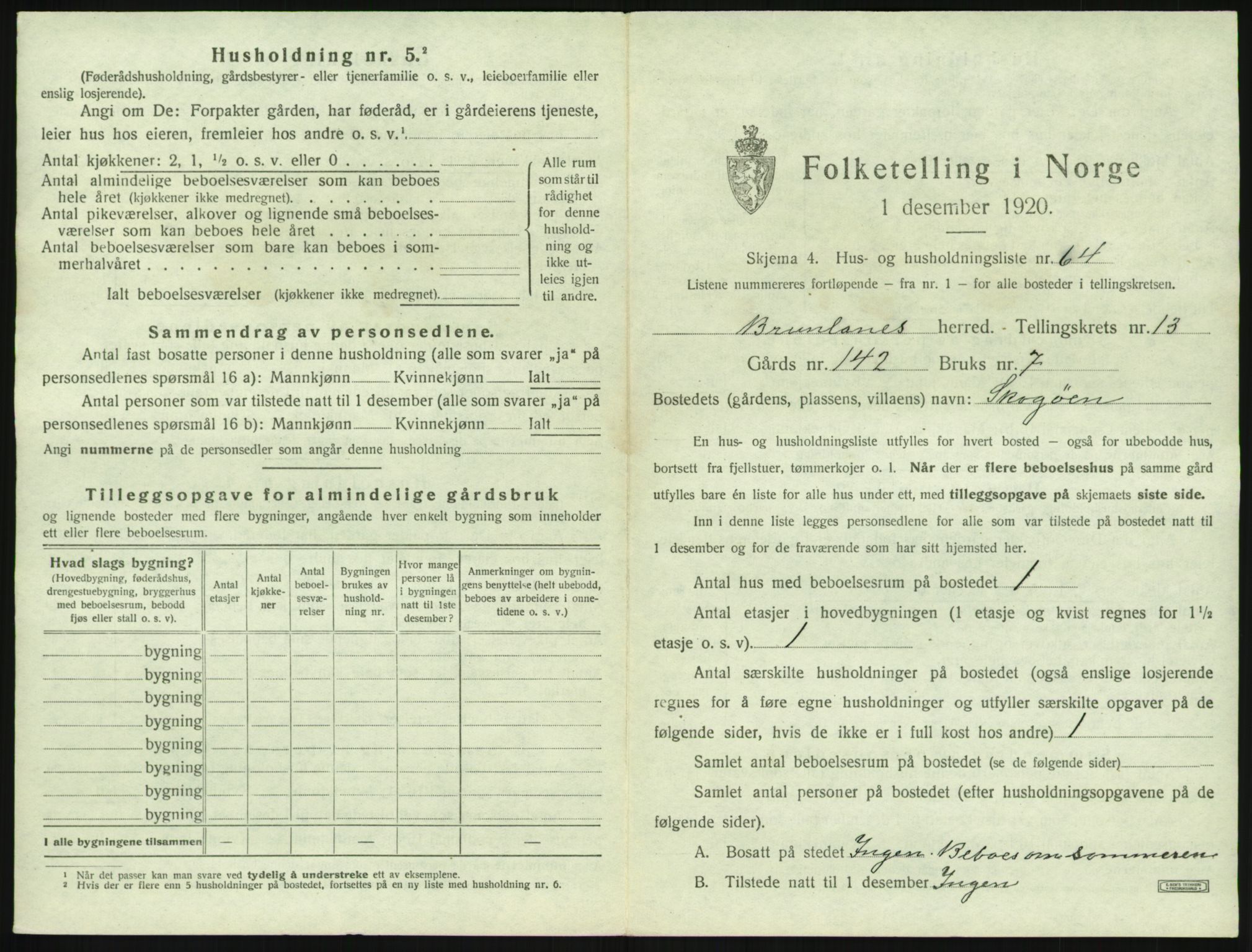 SAKO, 1920 census for Brunlanes, 1920, p. 1877