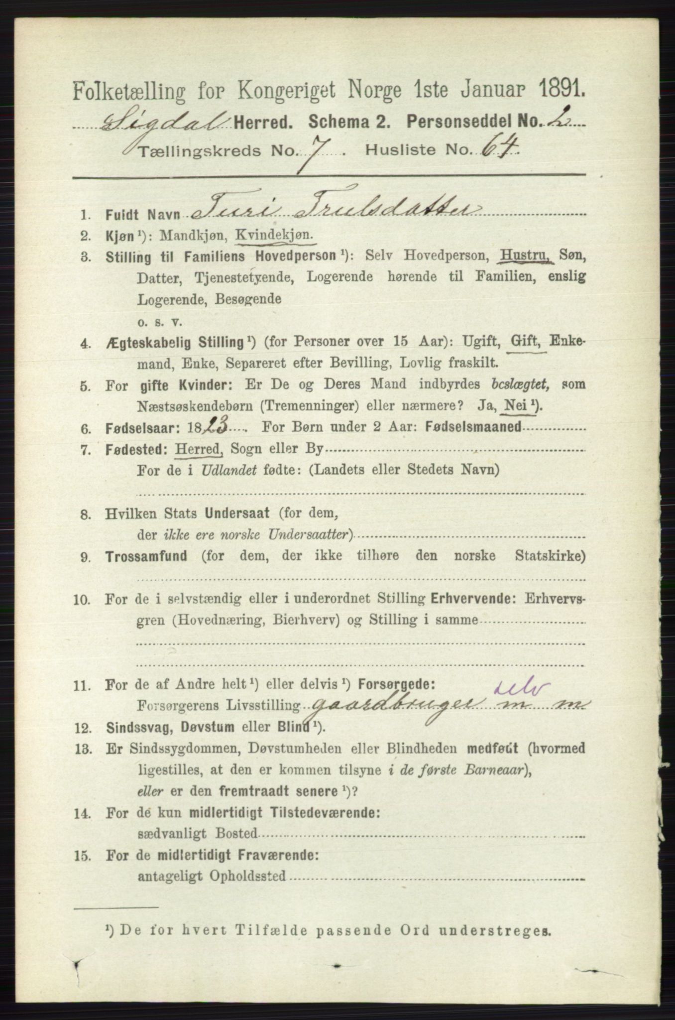 RA, 1891 census for 0621 Sigdal, 1891, p. 3086