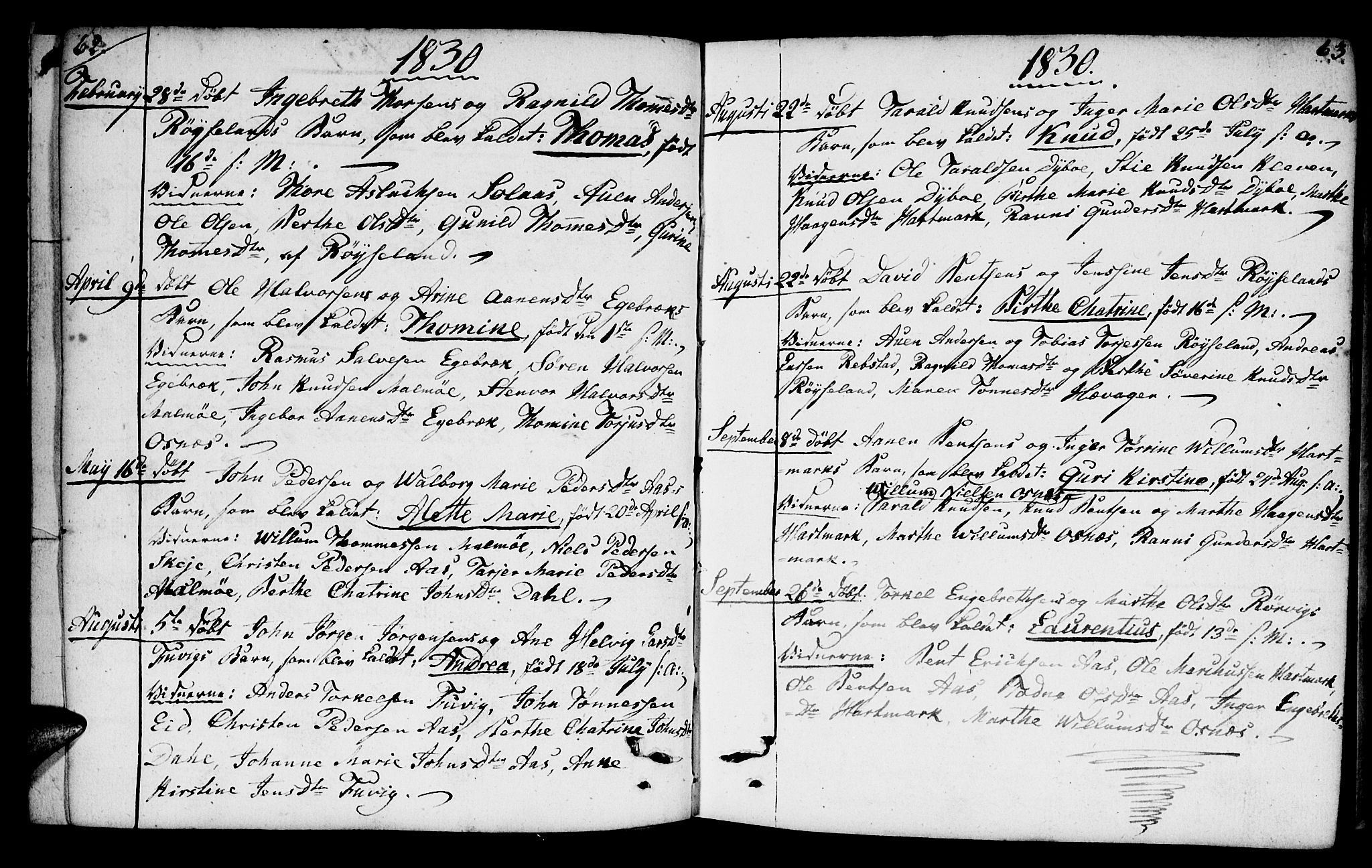 Mandal sokneprestkontor, SAK/1111-0030/F/Fb/Fbb/L0001: Parish register (copy) no. B 1, 1802-1846, p. 62-63