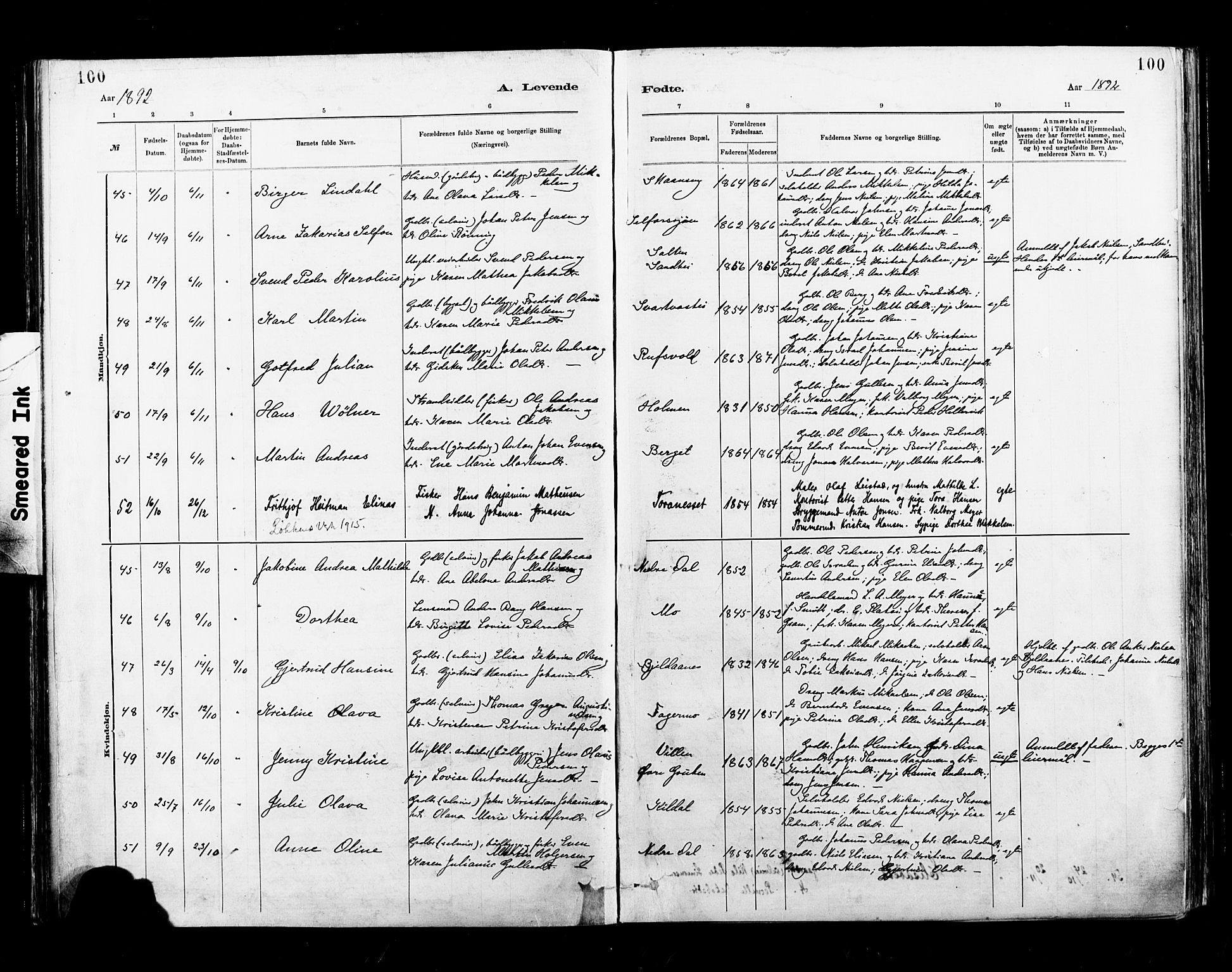 Ministerialprotokoller, klokkerbøker og fødselsregistre - Nordland, AV/SAT-A-1459/827/L0400: Parish register (official) no. 827A12, 1883-1903, p. 100