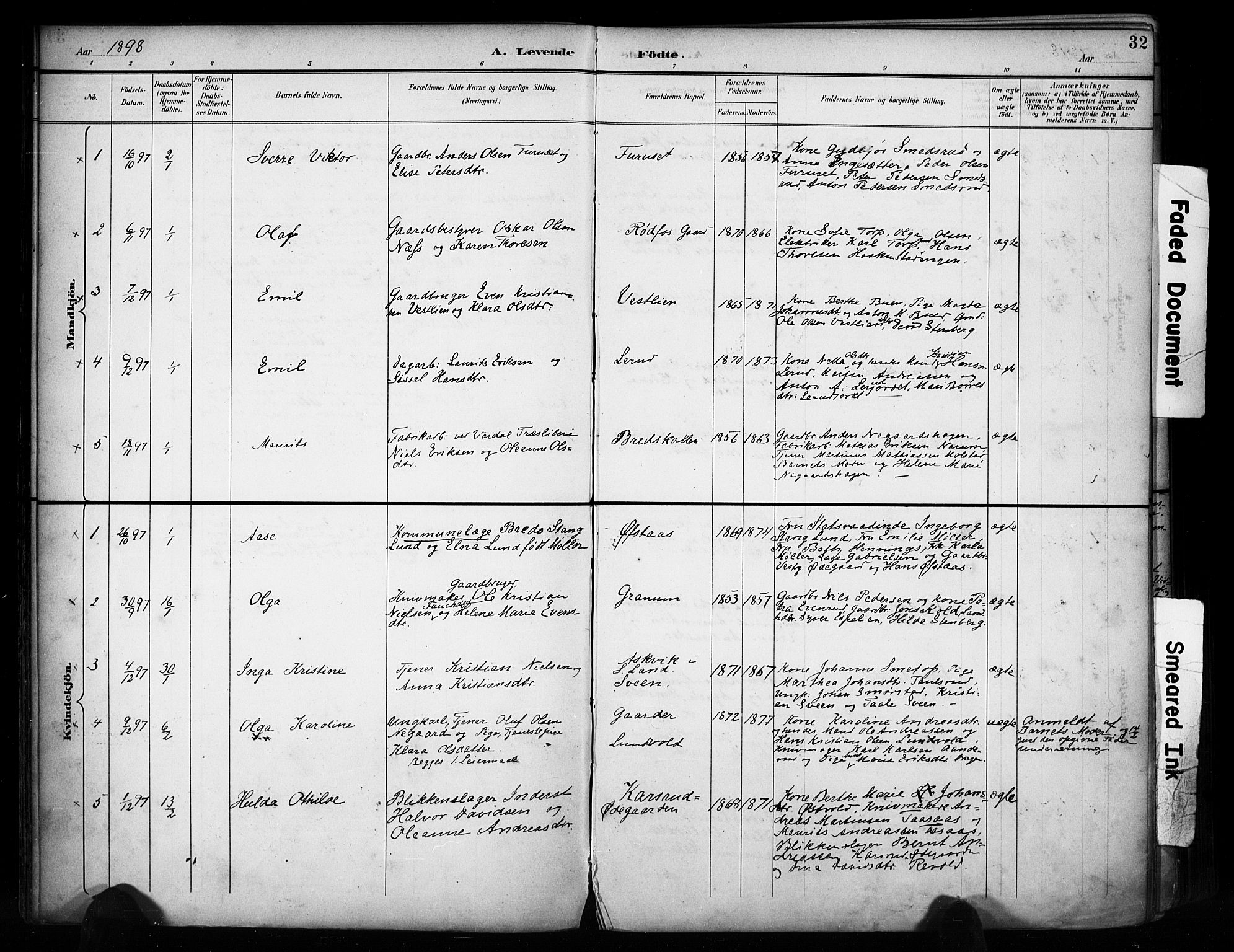 Vestre Toten prestekontor, SAH/PREST-108/H/Ha/Haa/L0011: Parish register (official) no. 11, 1895-1906, p. 32