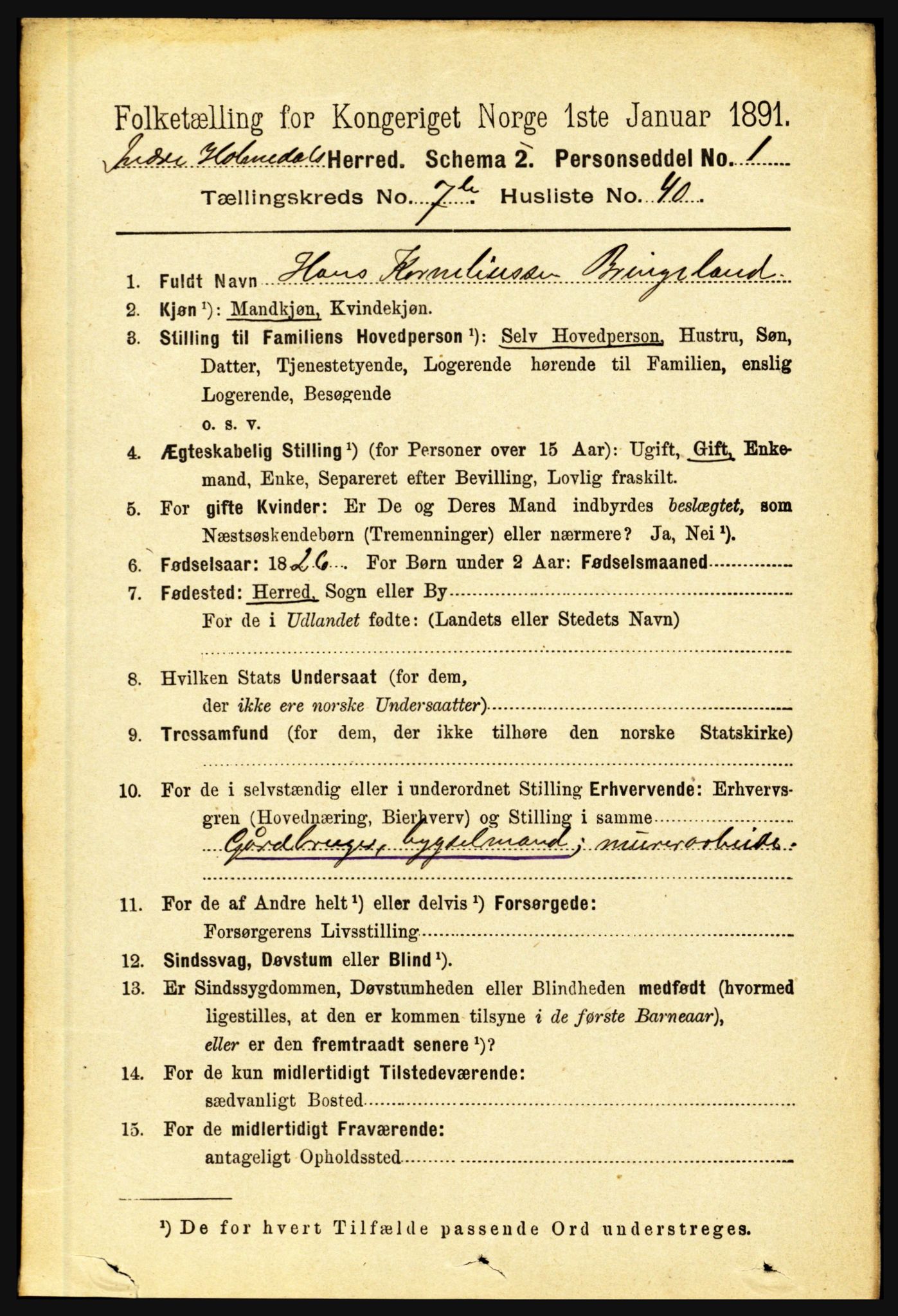 RA, 1891 census for 1430 Indre Holmedal, 1891, p. 3305