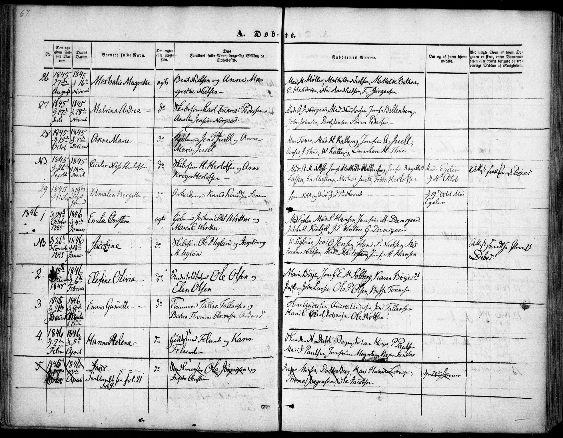 Arendal sokneprestkontor, Trefoldighet, SAK/1111-0040/F/Fa/L0005: Parish register (official) no. A 5, 1838-1854, p. 67