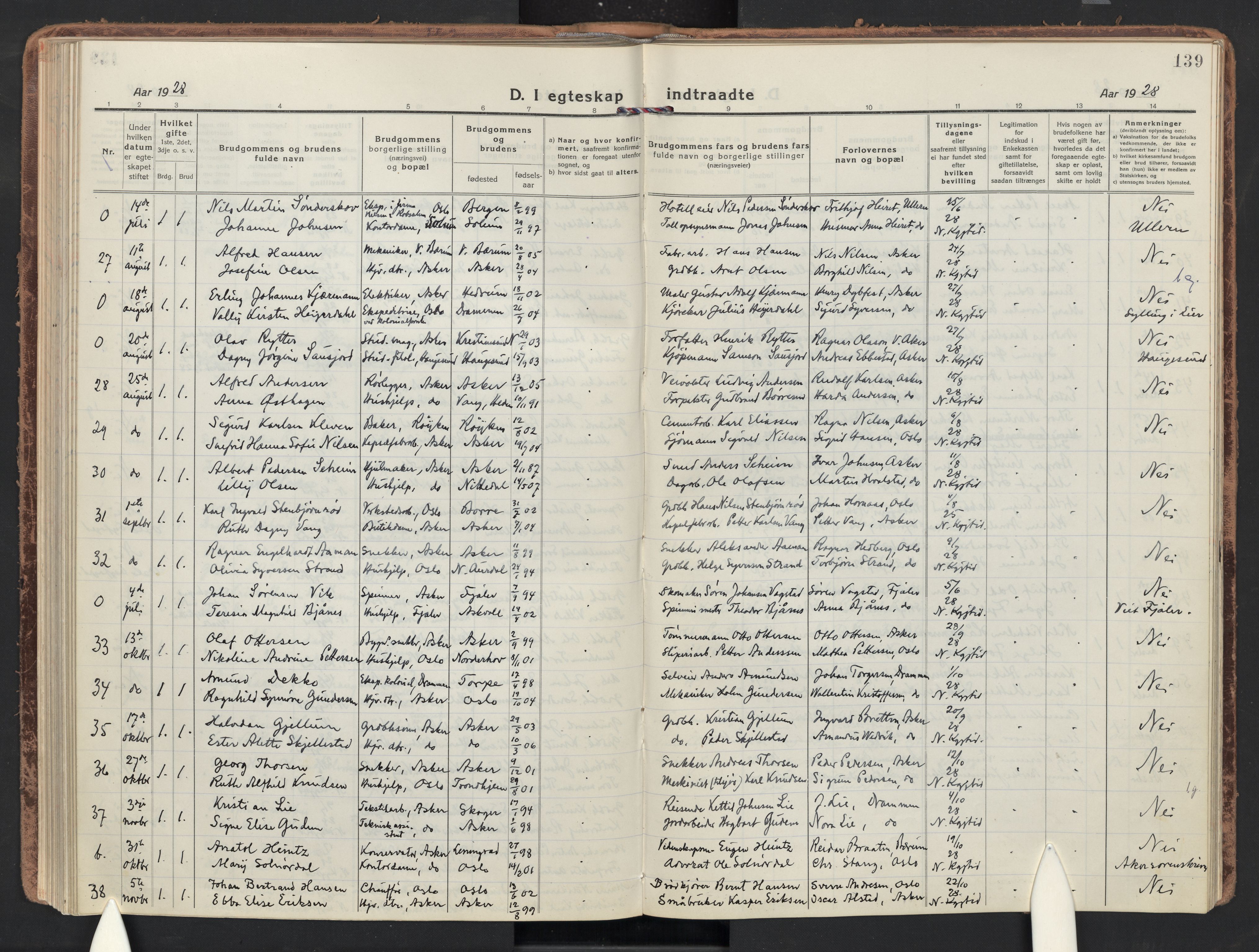 Asker prestekontor Kirkebøker, SAO/A-10256a/F/Fa/L0019: Parish register (official) no. I 19, 1918-1935, p. 139