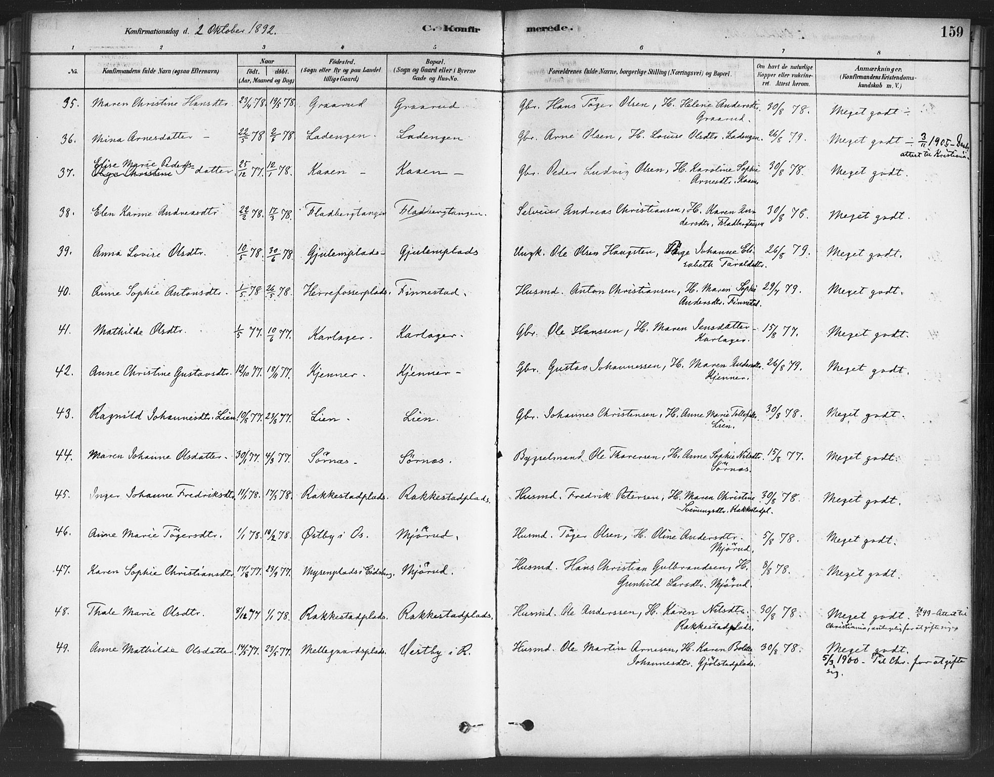 Rakkestad prestekontor Kirkebøker, AV/SAO-A-2008/F/Fa/L0012: Parish register (official) no. I 12, 1878-1893, p. 159