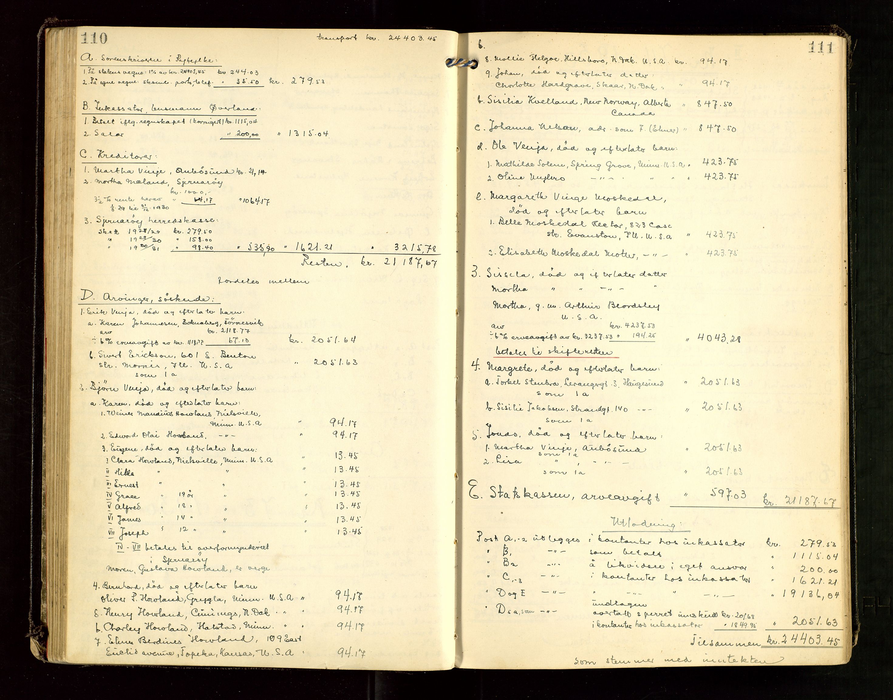 Ryfylke tingrett, SAST/A-100055/001/IV/IVG/L0007: Skifteutlodningsprotokoll Med register, 1929-1933, p. 110-111