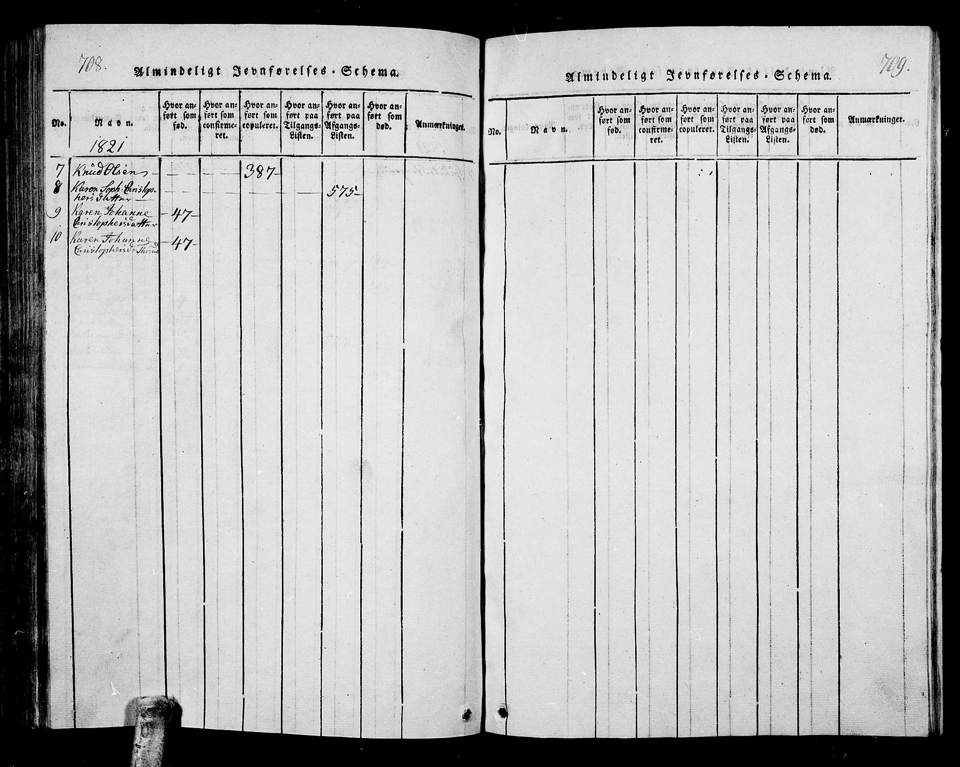 Hof kirkebøker, AV/SAKO-A-64/G/Ga/L0001: Parish register (copy) no. I 1, 1814-1844, p. 708-709