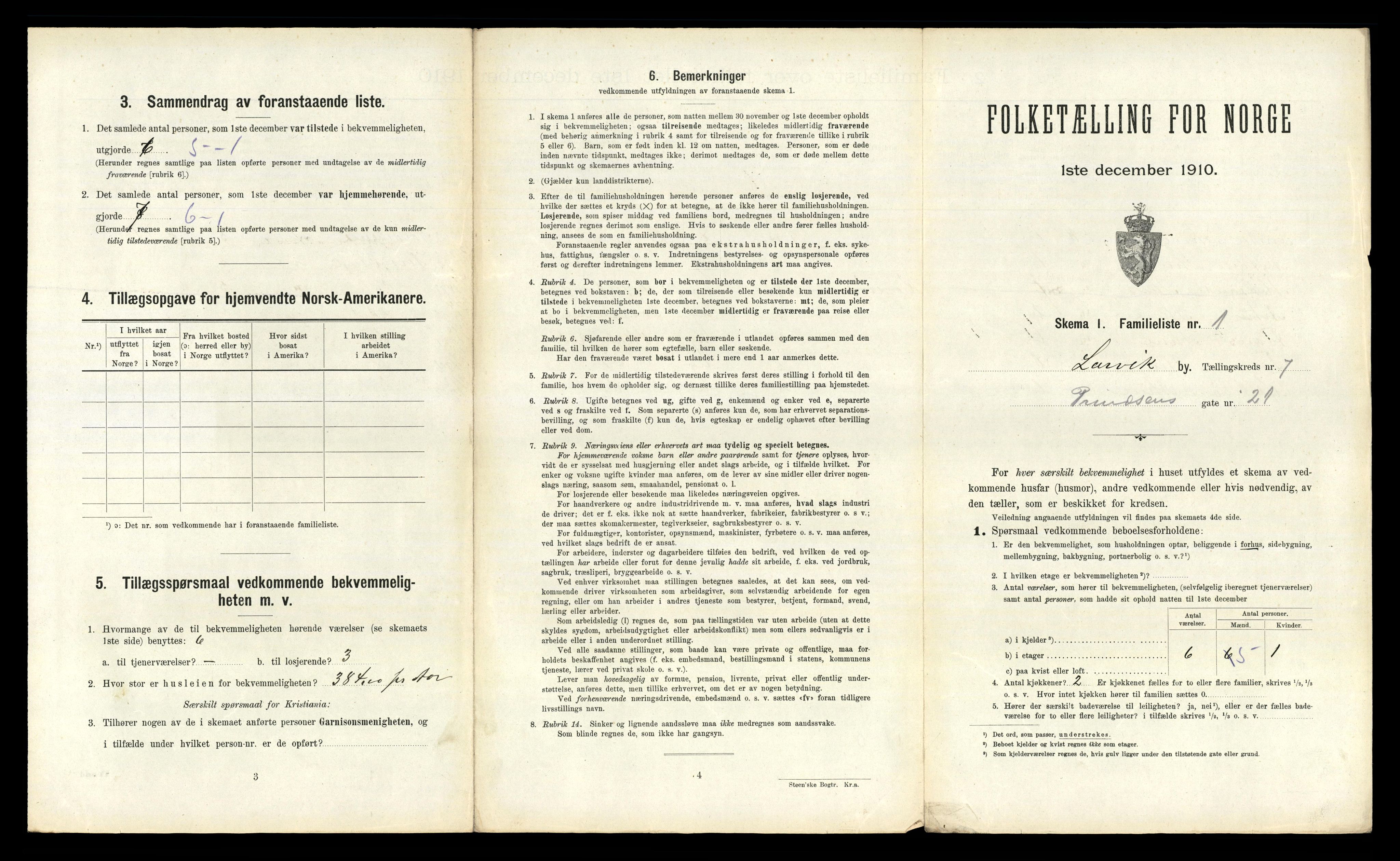 RA, 1910 census for Larvik, 1910, p. 2323