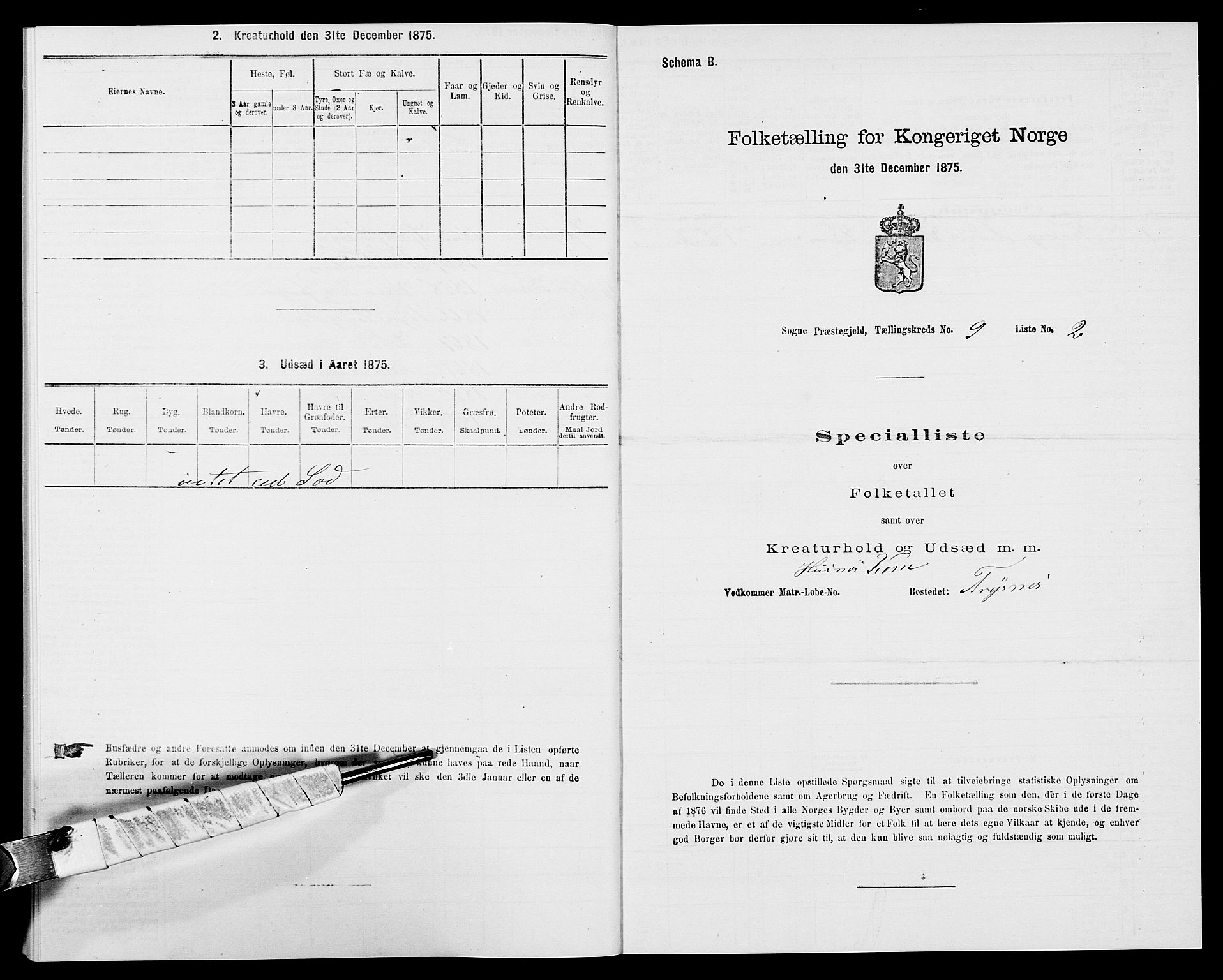 SAK, 1875 census for 1018P Søgne, 1875, p. 742