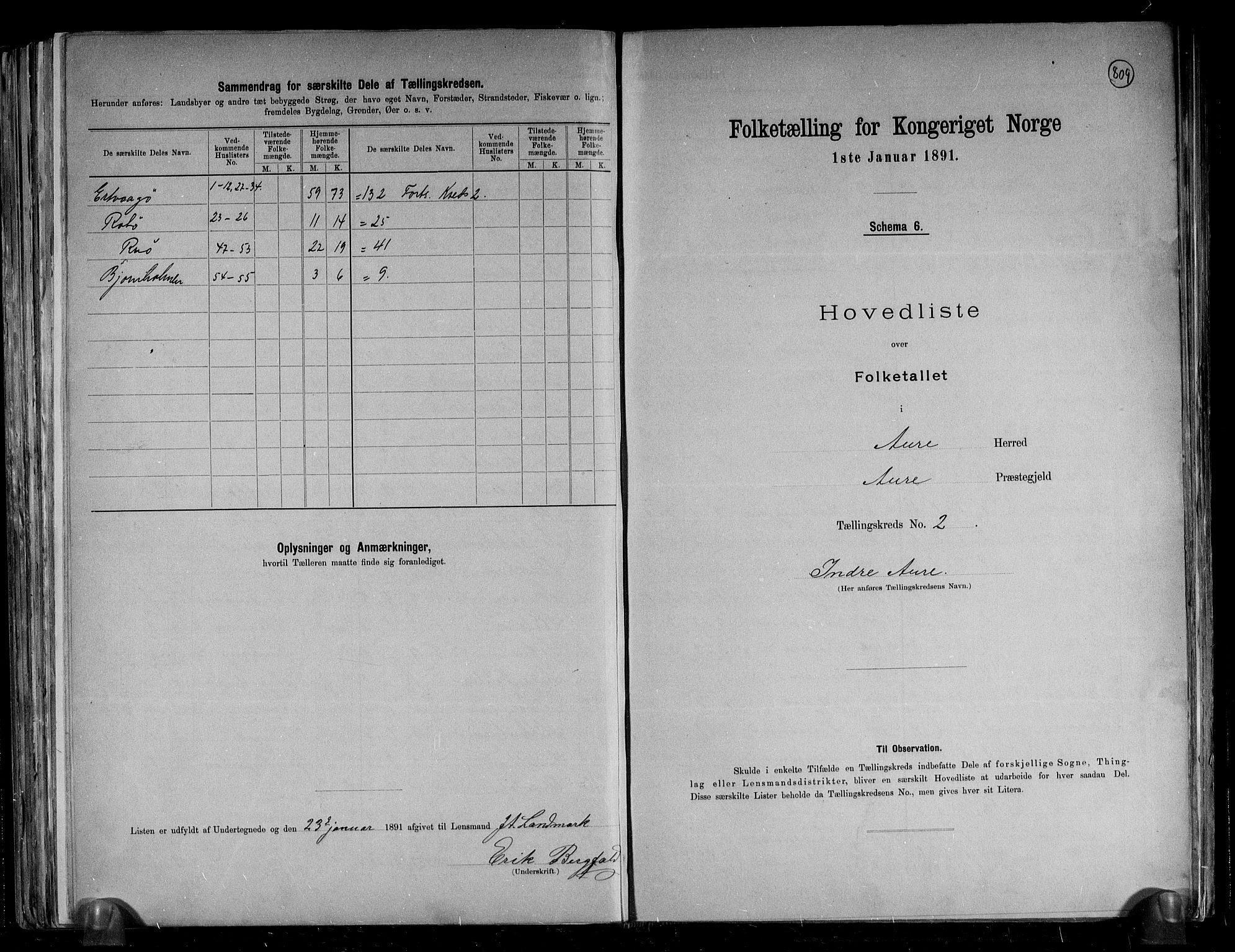 RA, 1891 census for 1569 Aure, 1891, p. 6