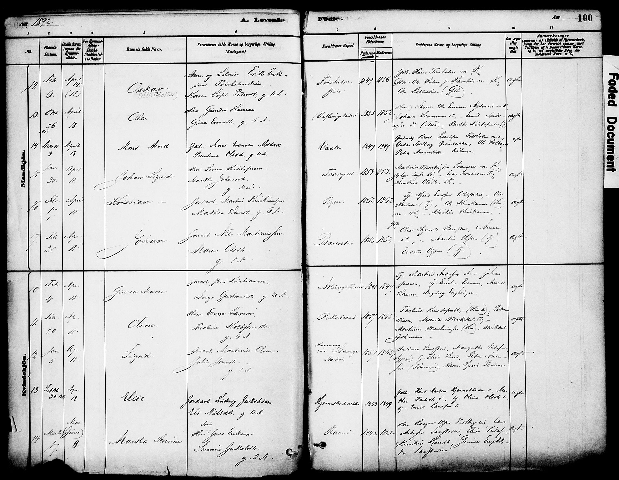 Stange prestekontor, AV/SAH-PREST-002/K/L0017: Parish register (official) no. 17, 1880-1893, p. 100