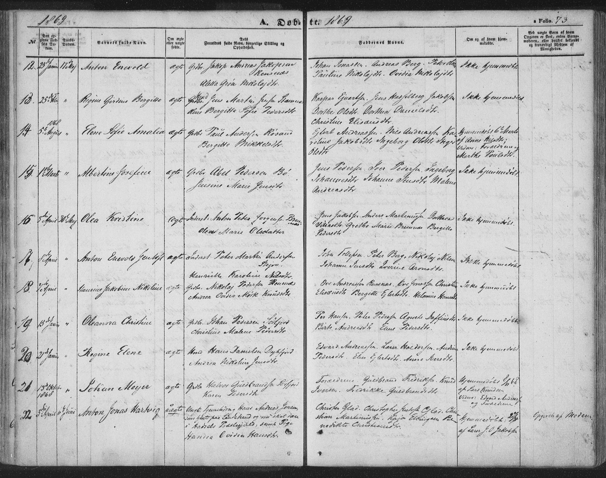 Ministerialprotokoller, klokkerbøker og fødselsregistre - Nordland, SAT/A-1459/895/L1369: Parish register (official) no. 895A04, 1852-1872, p. 73