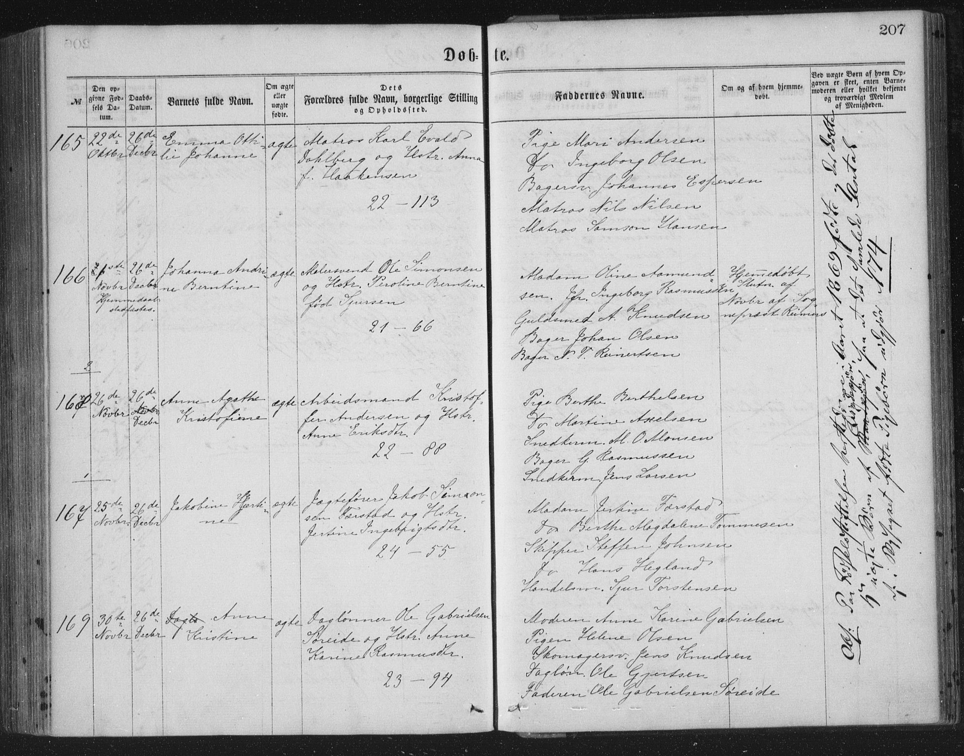 Korskirken sokneprestembete, AV/SAB-A-76101/H/Haa/L0019: Parish register (official) no. B 5, 1866-1871, p. 207