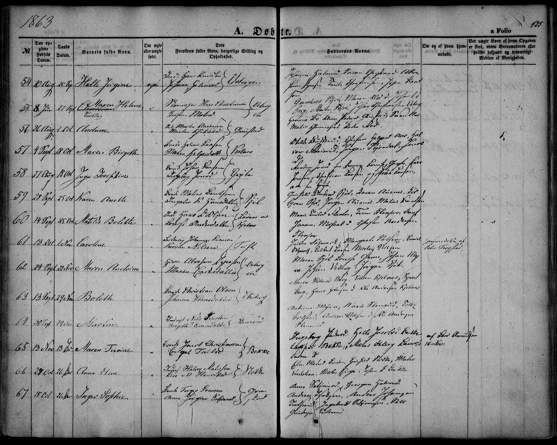 Sande Kirkebøker, AV/SAKO-A-53/F/Fa/L0004: Parish register (official) no. 4, 1847-1864, p. 125