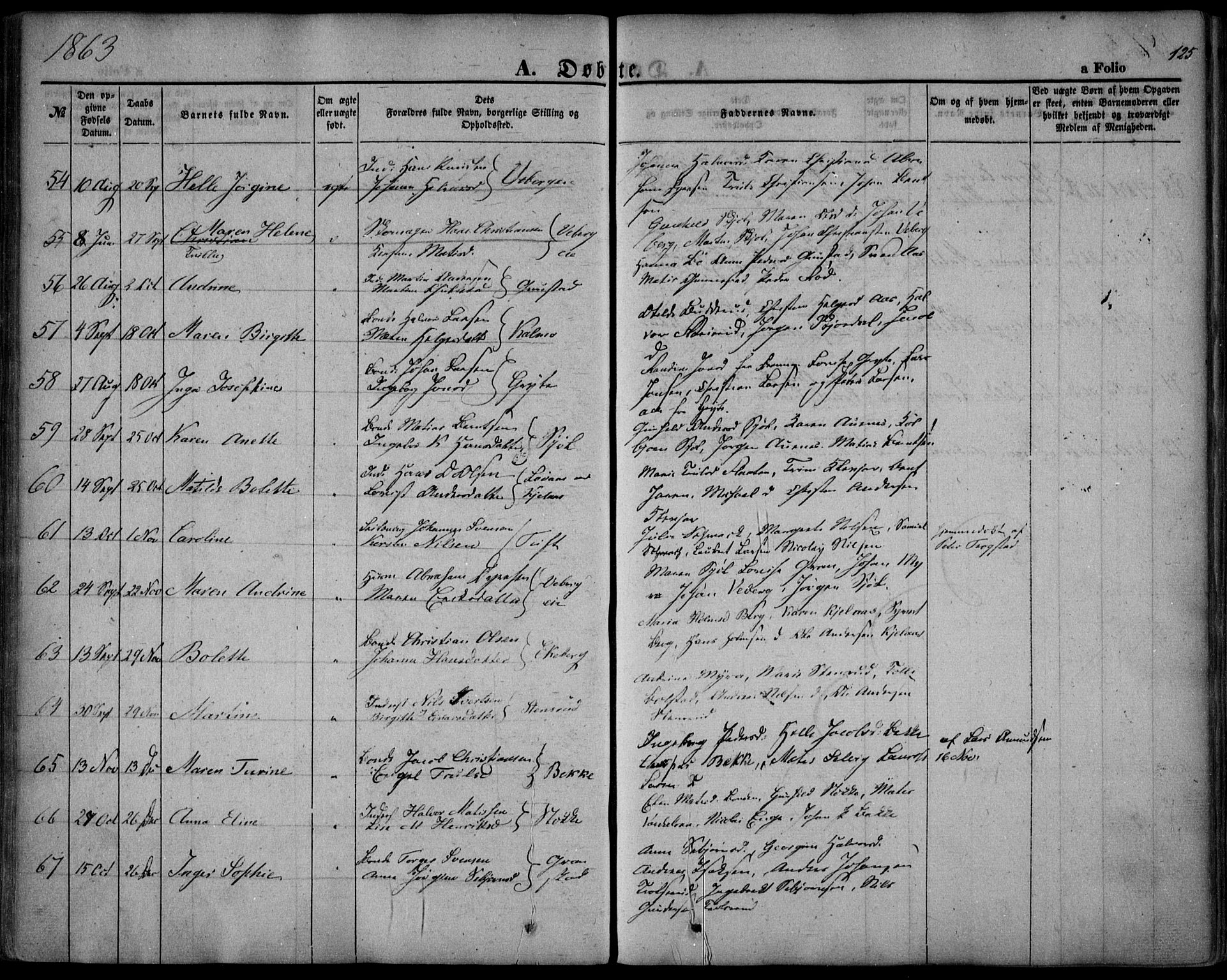 Sande Kirkebøker, SAKO/A-53/F/Fa/L0004: Parish register (official) no. 4, 1847-1864, p. 125