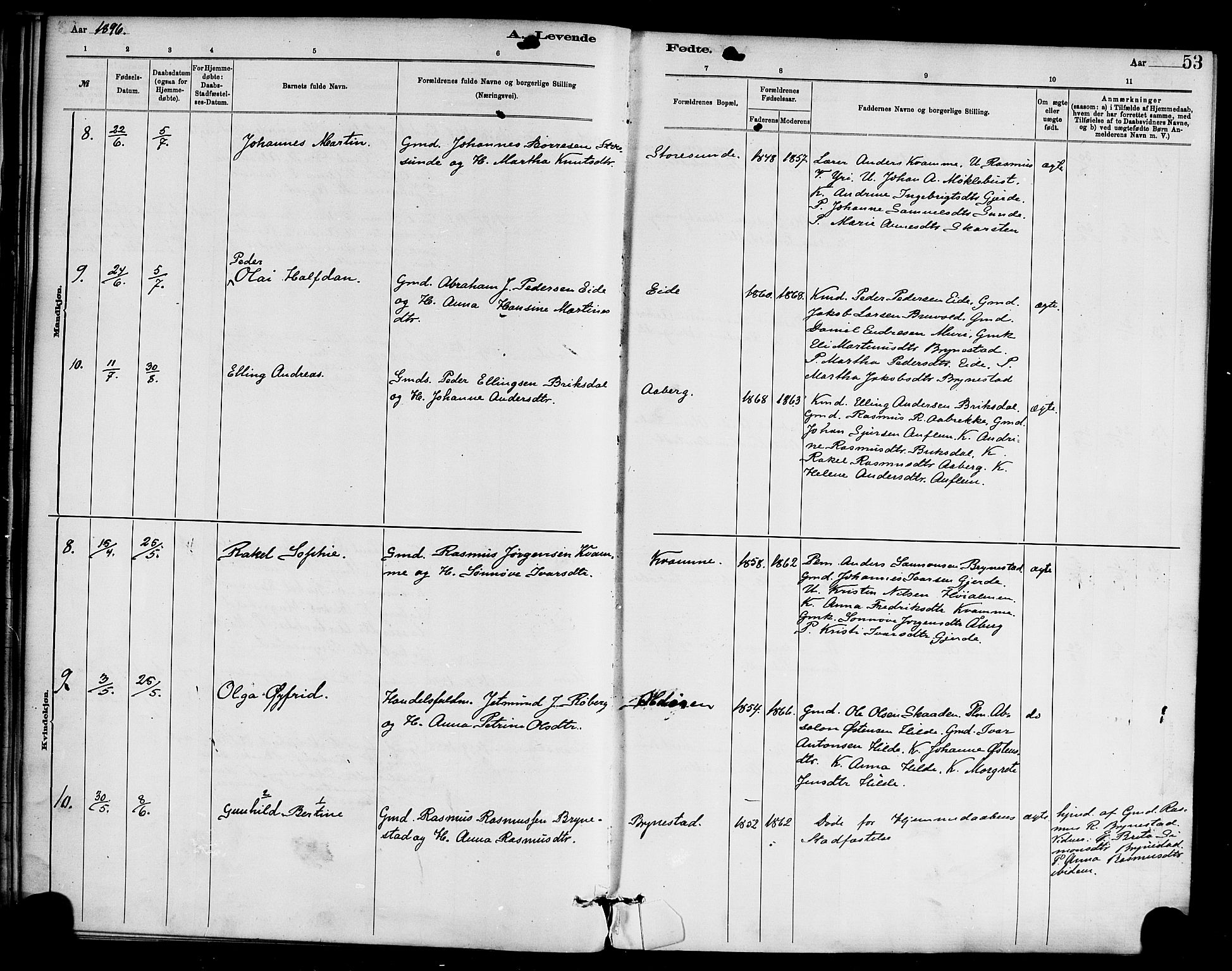 Innvik sokneprestembete, AV/SAB-A-80501: Parish register (official) no. C 1, 1879-1900, p. 53