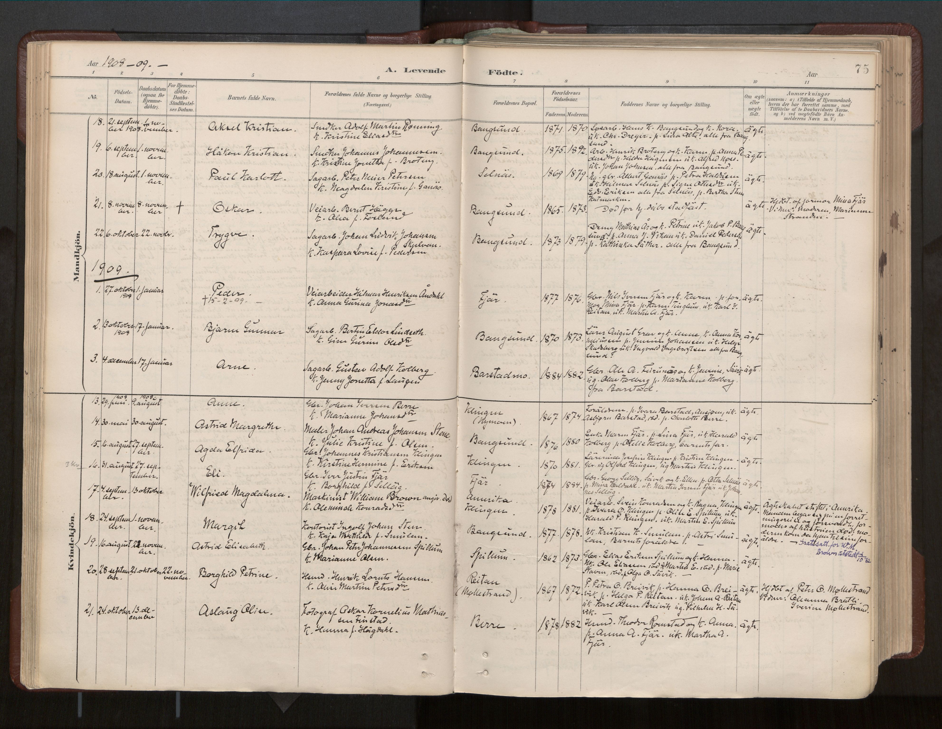 Ministerialprotokoller, klokkerbøker og fødselsregistre - Nord-Trøndelag, SAT/A-1458/770/L0589: Parish register (official) no. 770A03, 1887-1929, p. 75