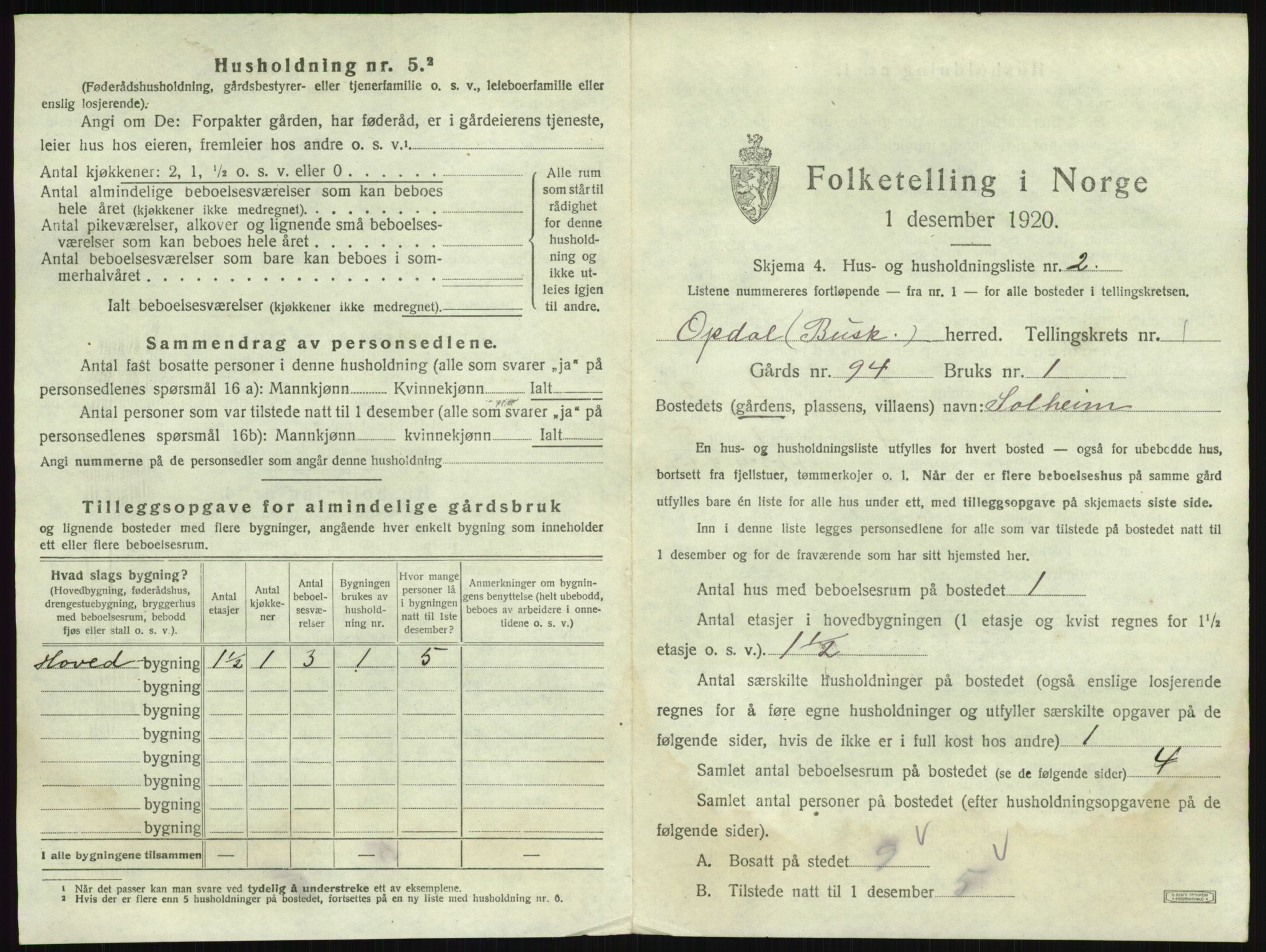 SAKO, 1920 census for Uvdal, 1920, p. 35