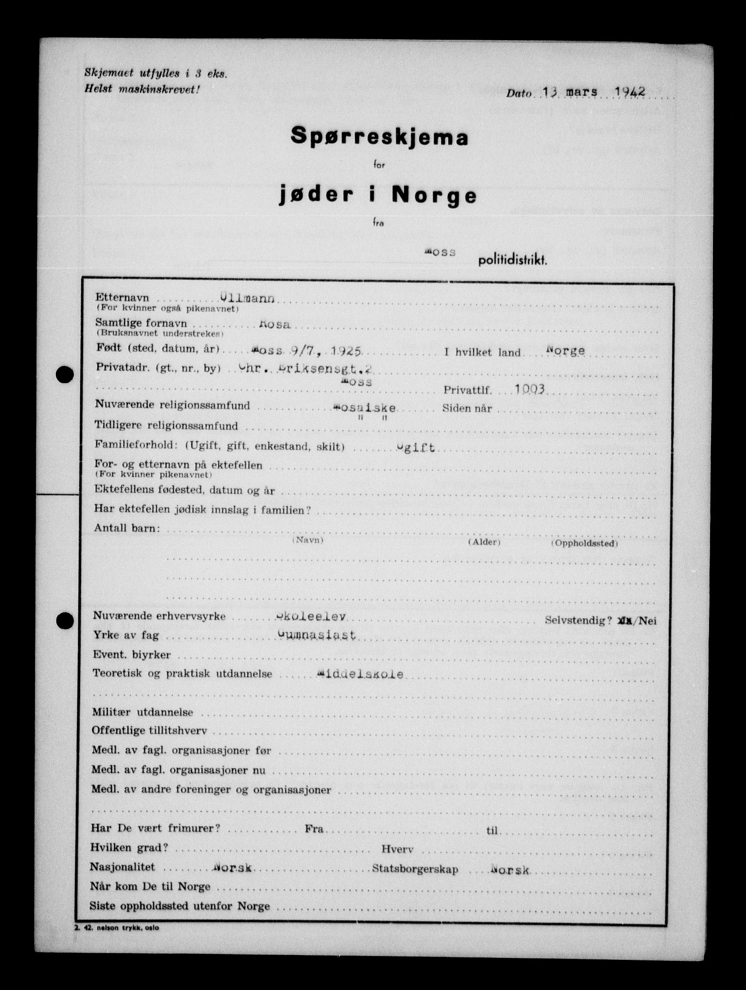 Statspolitiet - Hovedkontoret / Osloavdelingen, AV/RA-S-1329/G/Ga/L0012: Spørreskjema for jøder i Norge. 1: Aker 114- 207 (Levinson-Wozak) og 656 (Salomon). 2: Arendal-Hordaland. 3: Horten-Romerike.  , 1942, p. 788