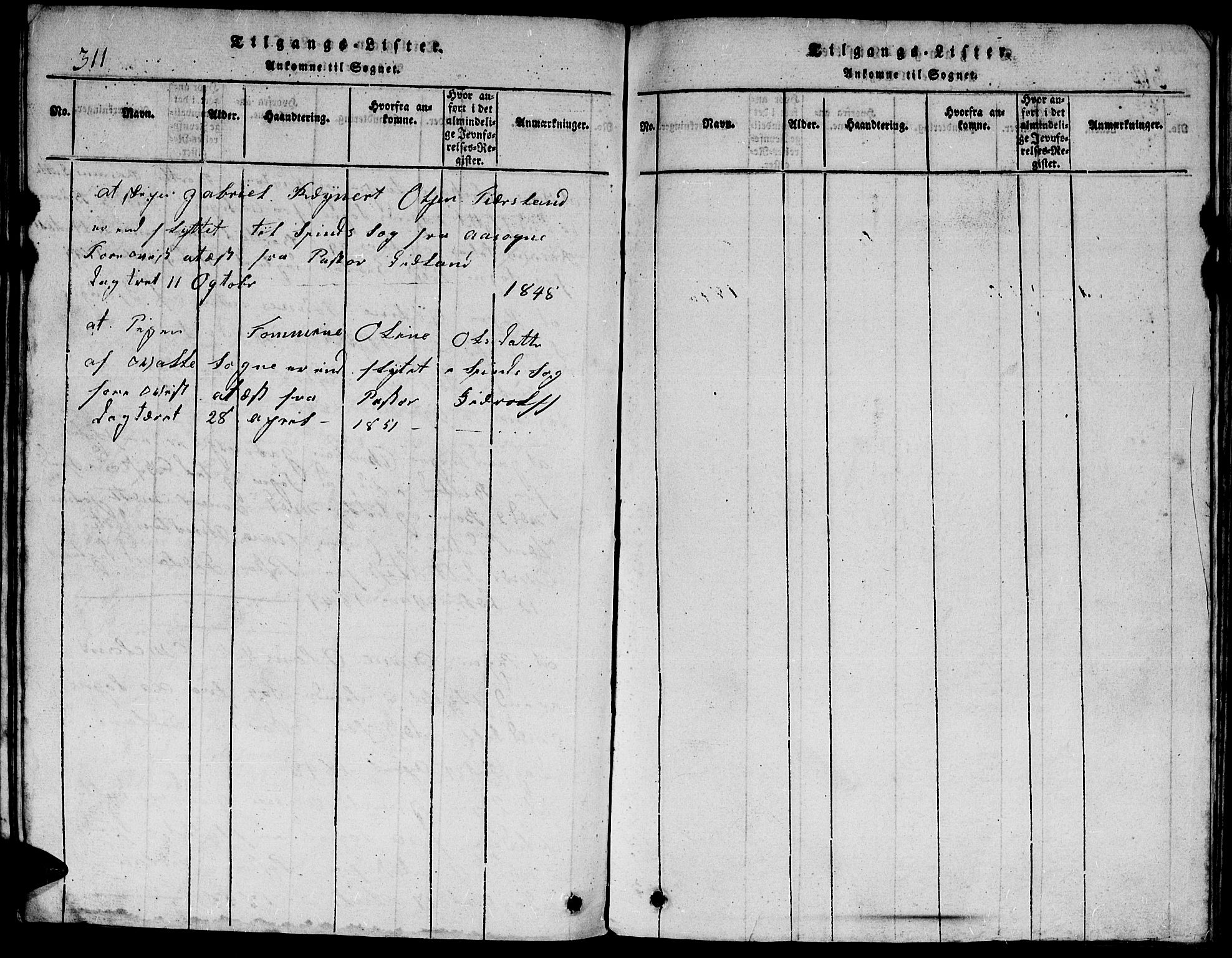 Herad sokneprestkontor, SAK/1111-0018/F/Fb/Fbb/L0001: Parish register (copy) no. B 1, 1815-1852, p. 311
