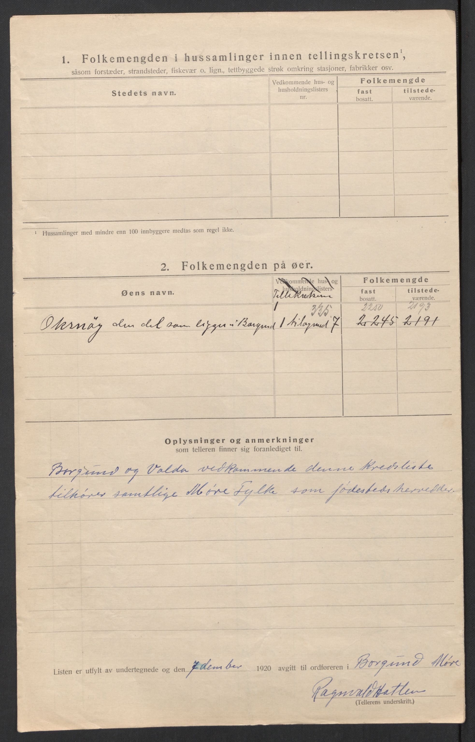 SAT, 1920 census for Borgund, 1920, p. 28