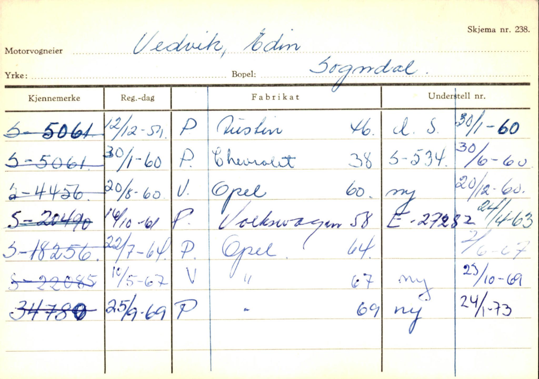 Statens vegvesen, Sogn og Fjordane vegkontor, SAB/A-5301/4/F/L0125: Eigarregister Sogndal V-Å. Aurland A-Å. Fjaler A-N, 1945-1975, p. 38