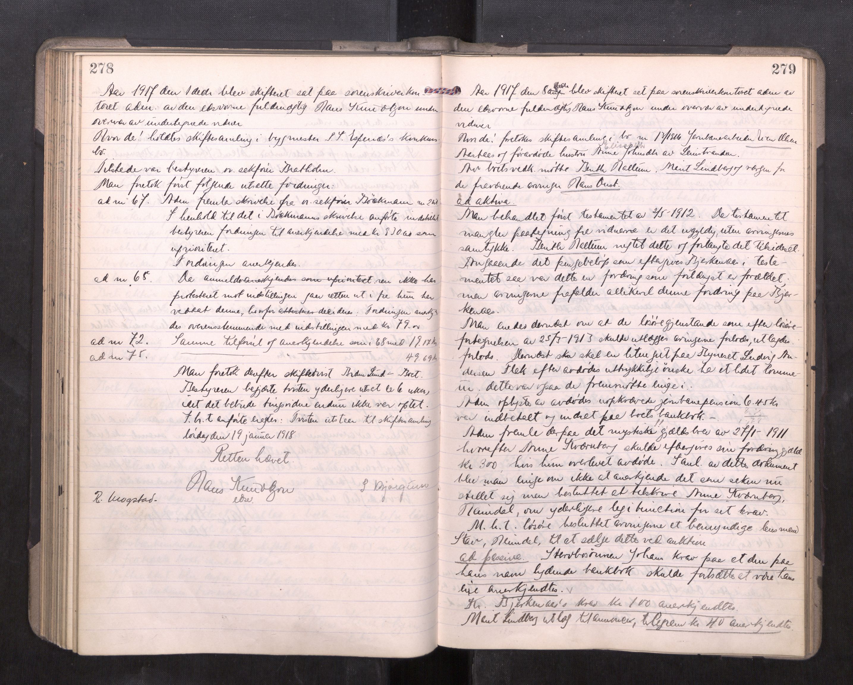 Strinda og Selbu sorenskriveri, AV/SAT-A-0015/3/3B/L0012: Skifteforhandlingsprot. 12, 1915-1919, p. 278-279