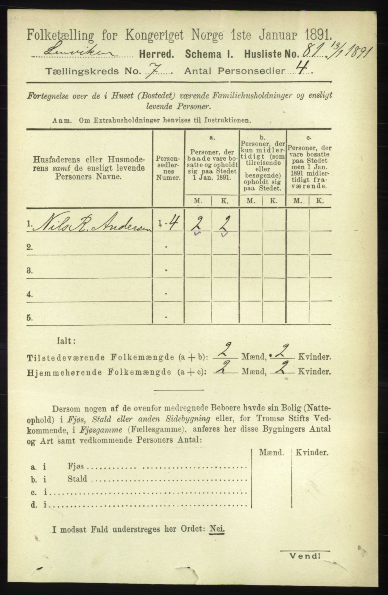 RA, 1891 census for 1931 Lenvik, 1891, p. 3778