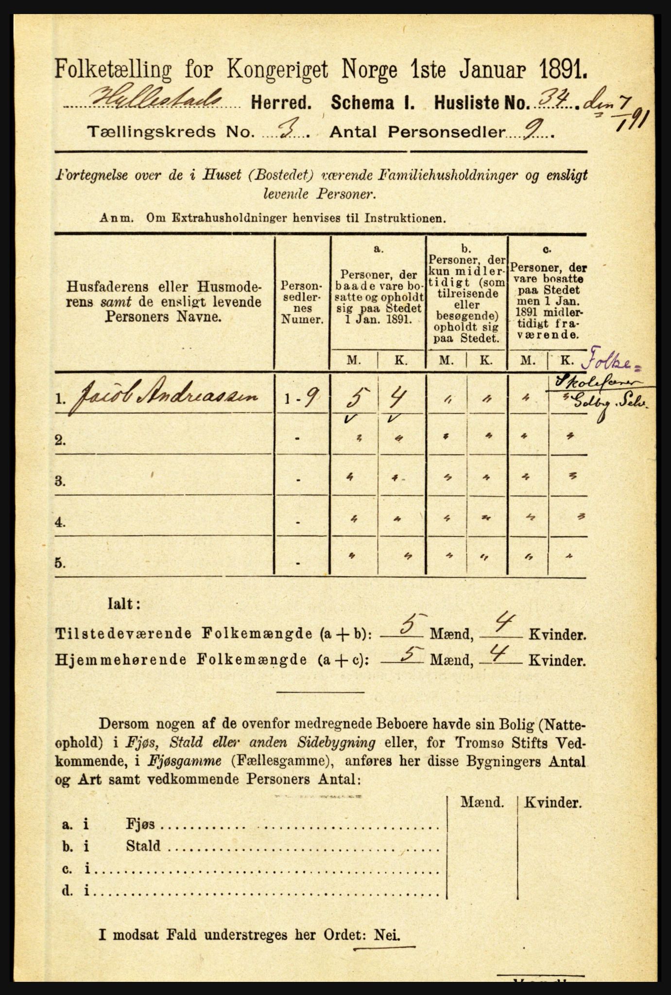 RA, 1891 census for 1413 Hyllestad, 1891, p. 333