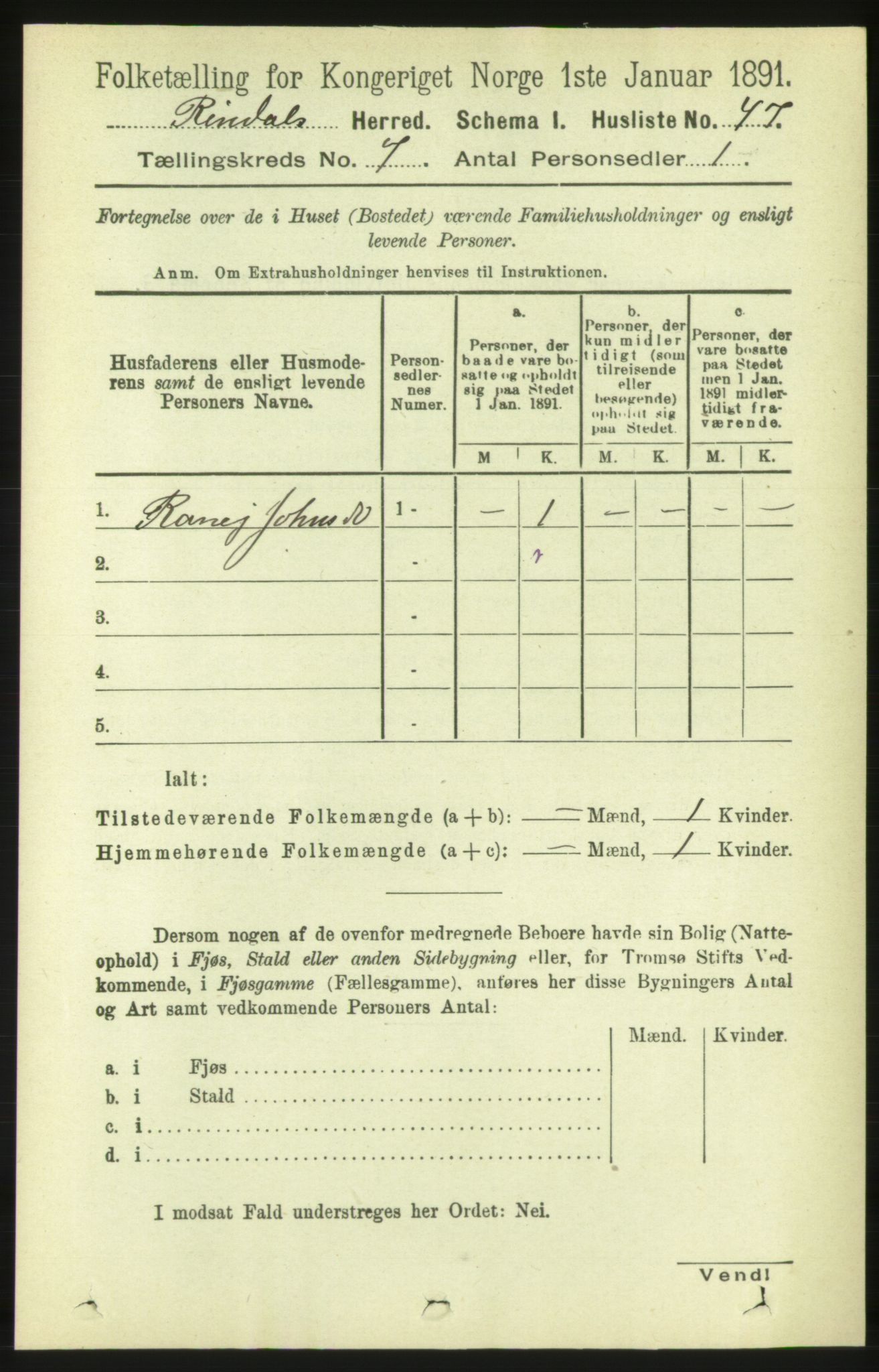 RA, 1891 census for 1567 Rindal, 1891, p. 2010