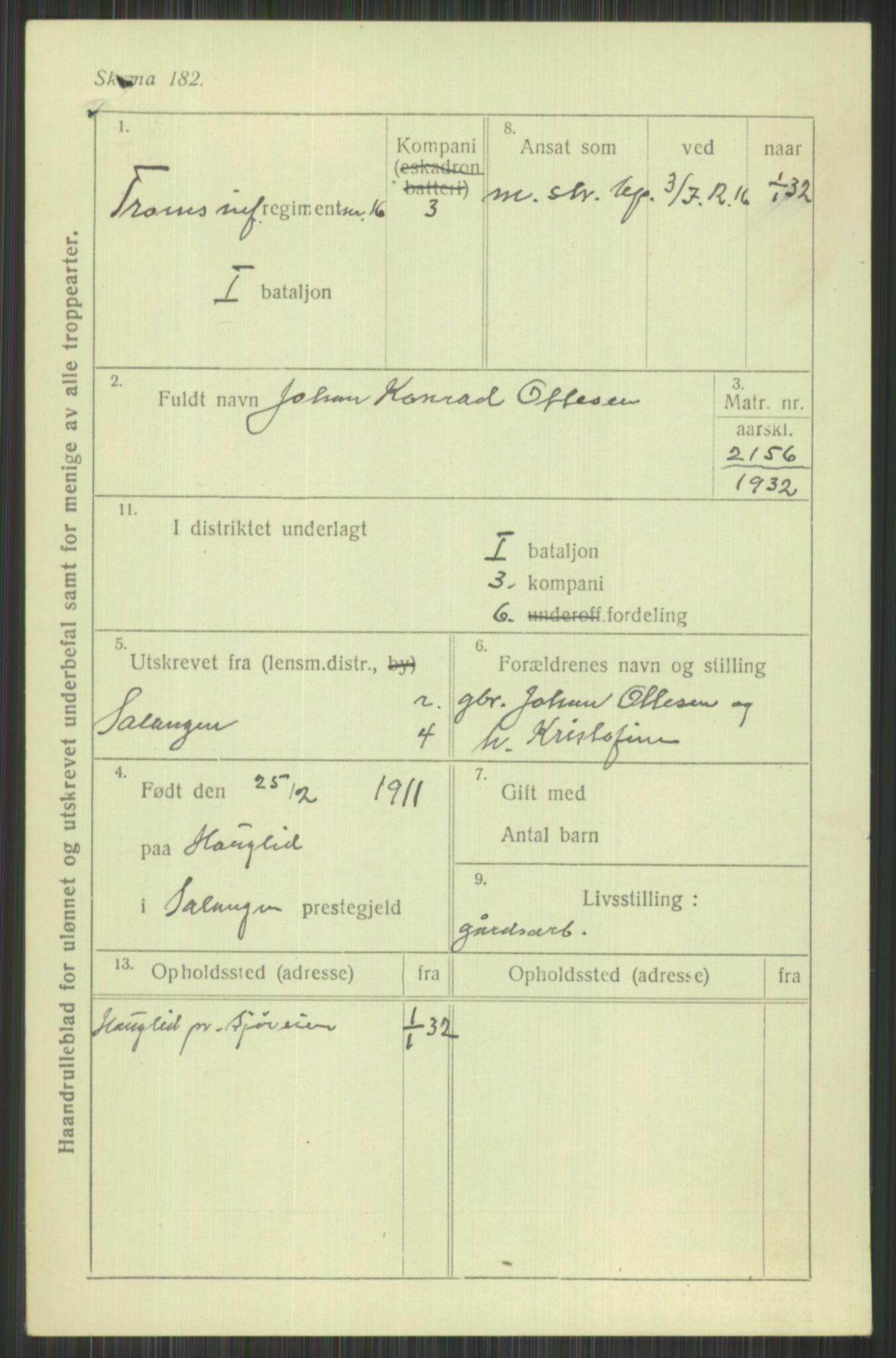 Forsvaret, Troms infanteriregiment nr. 16, AV/RA-RAFA-3146/P/Pa/L0016: Rulleblad for regimentets menige mannskaper, årsklasse 1932, 1932, p. 1267