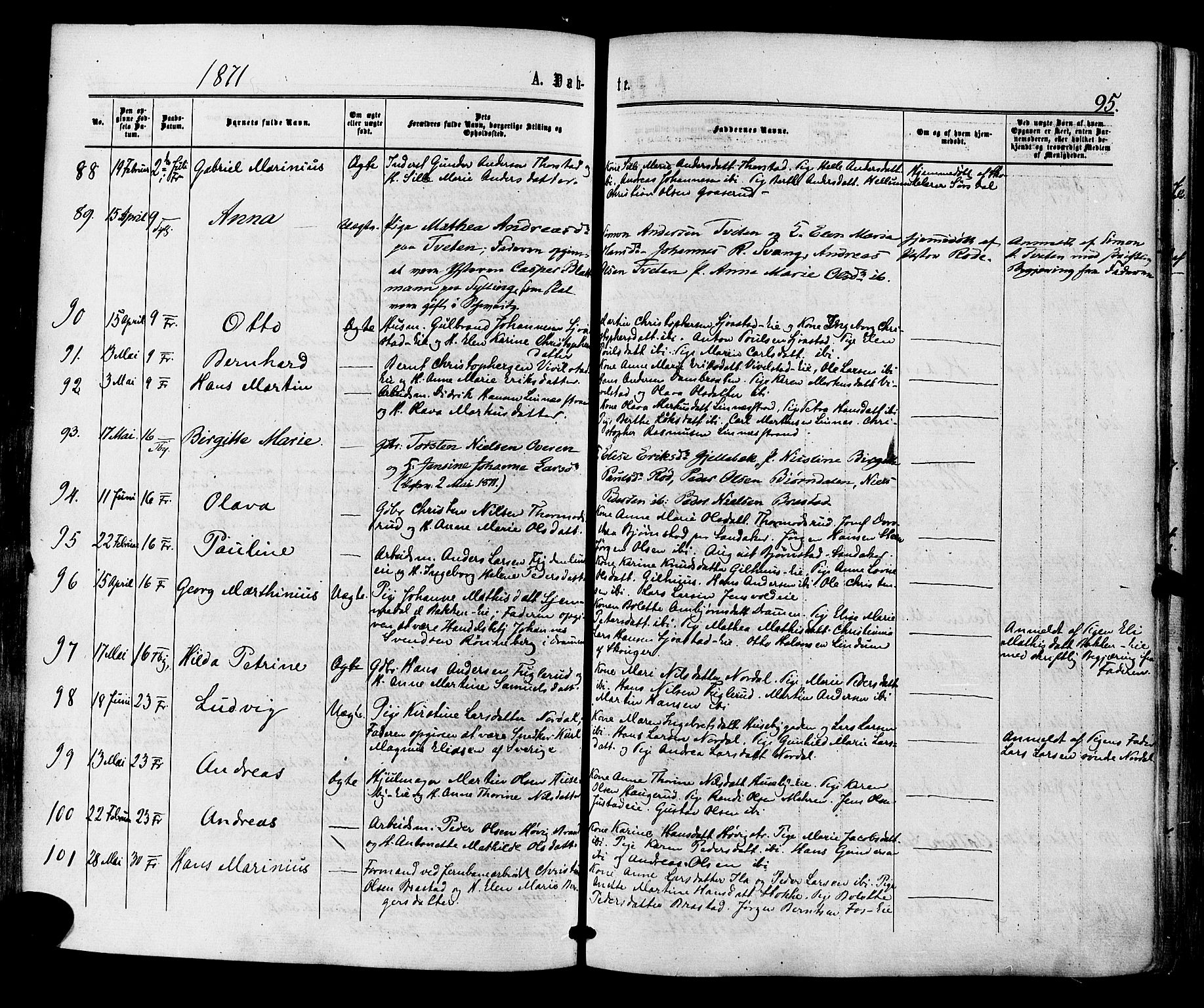 Lier kirkebøker, AV/SAKO-A-230/F/Fa/L0013: Parish register (official) no. I 13, 1865-1874, p. 95
