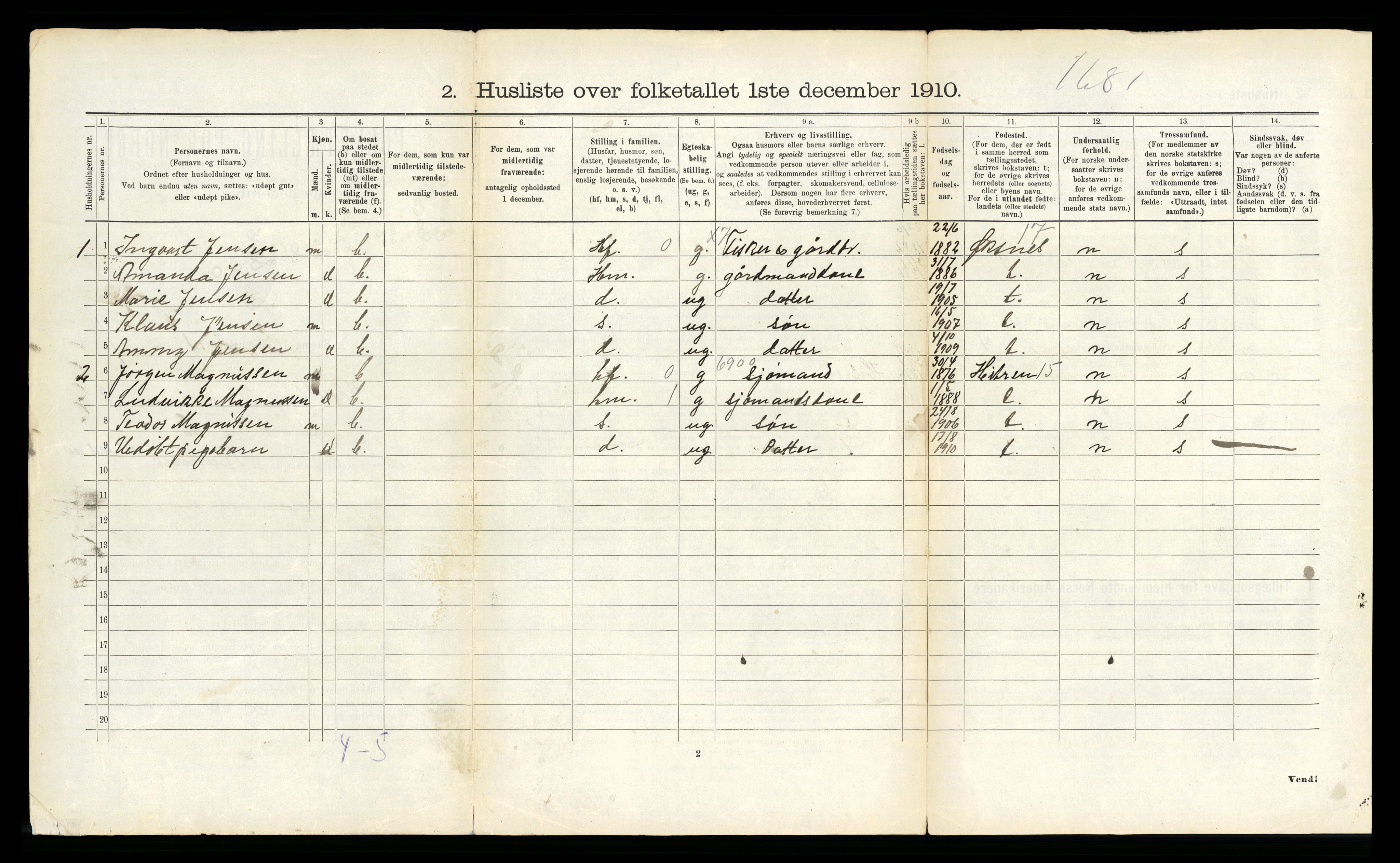 RA, 1910 census for Dverberg, 1910, p. 143