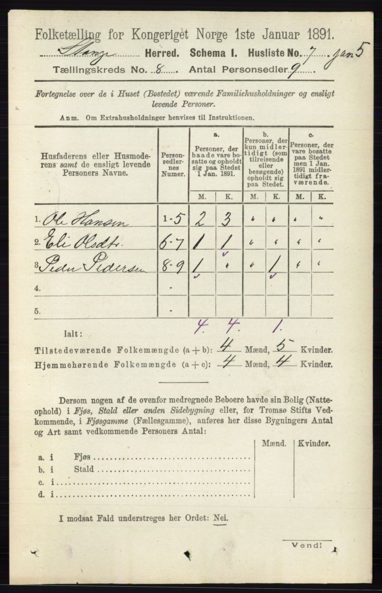 RA, 1891 census for 0417 Stange, 1891, p. 5249