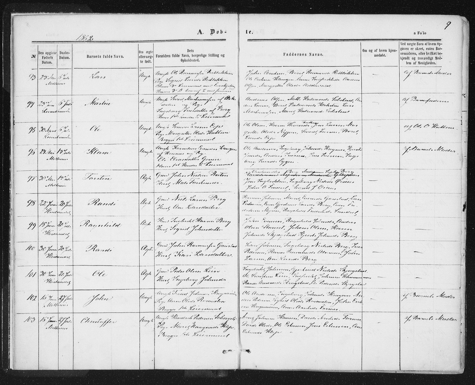 Ministerialprotokoller, klokkerbøker og fødselsregistre - Sør-Trøndelag, AV/SAT-A-1456/691/L1077: Parish register (official) no. 691A09, 1862-1873, p. 9