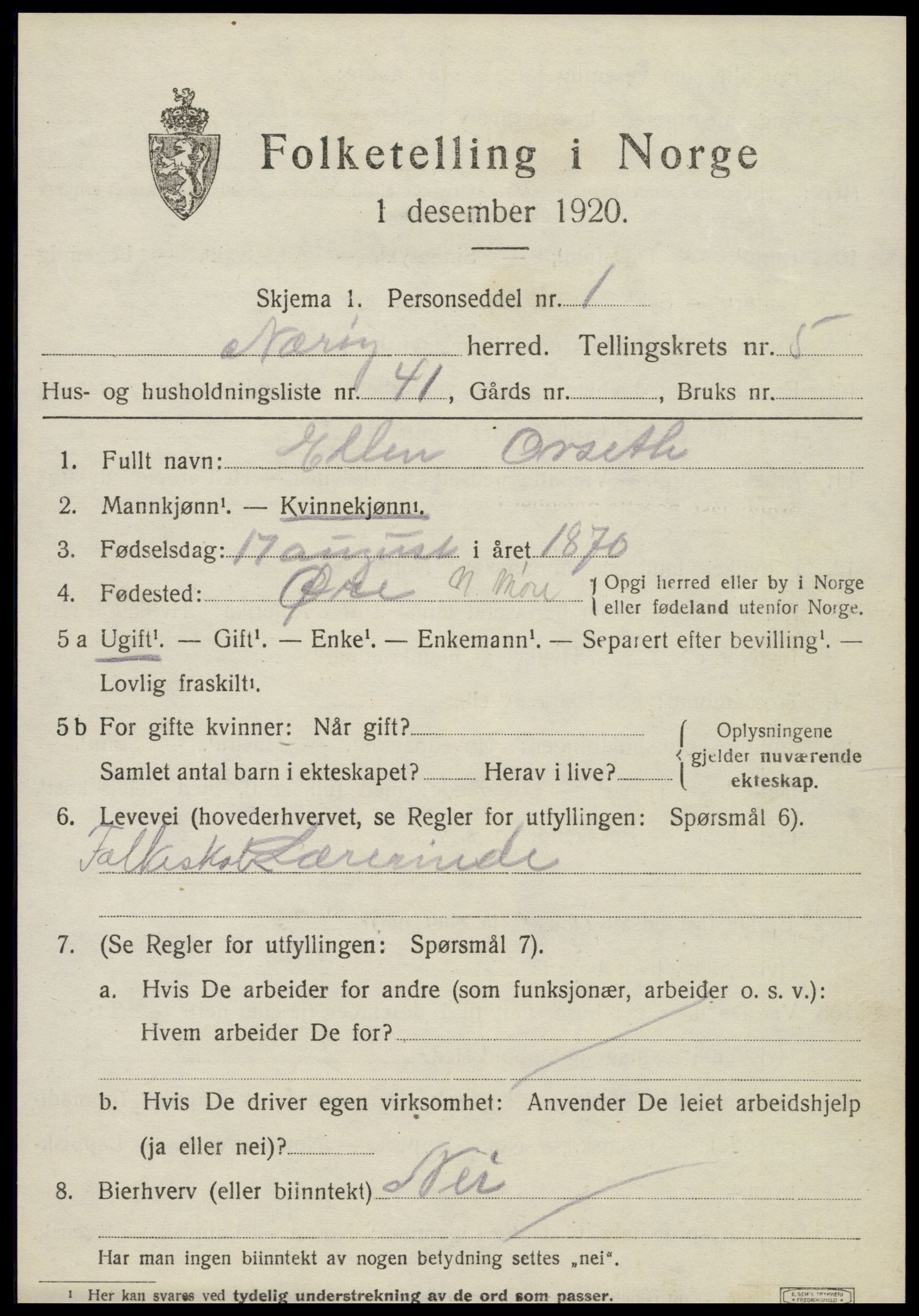 SAT, 1920 census for Nærøy, 1920, p. 2931