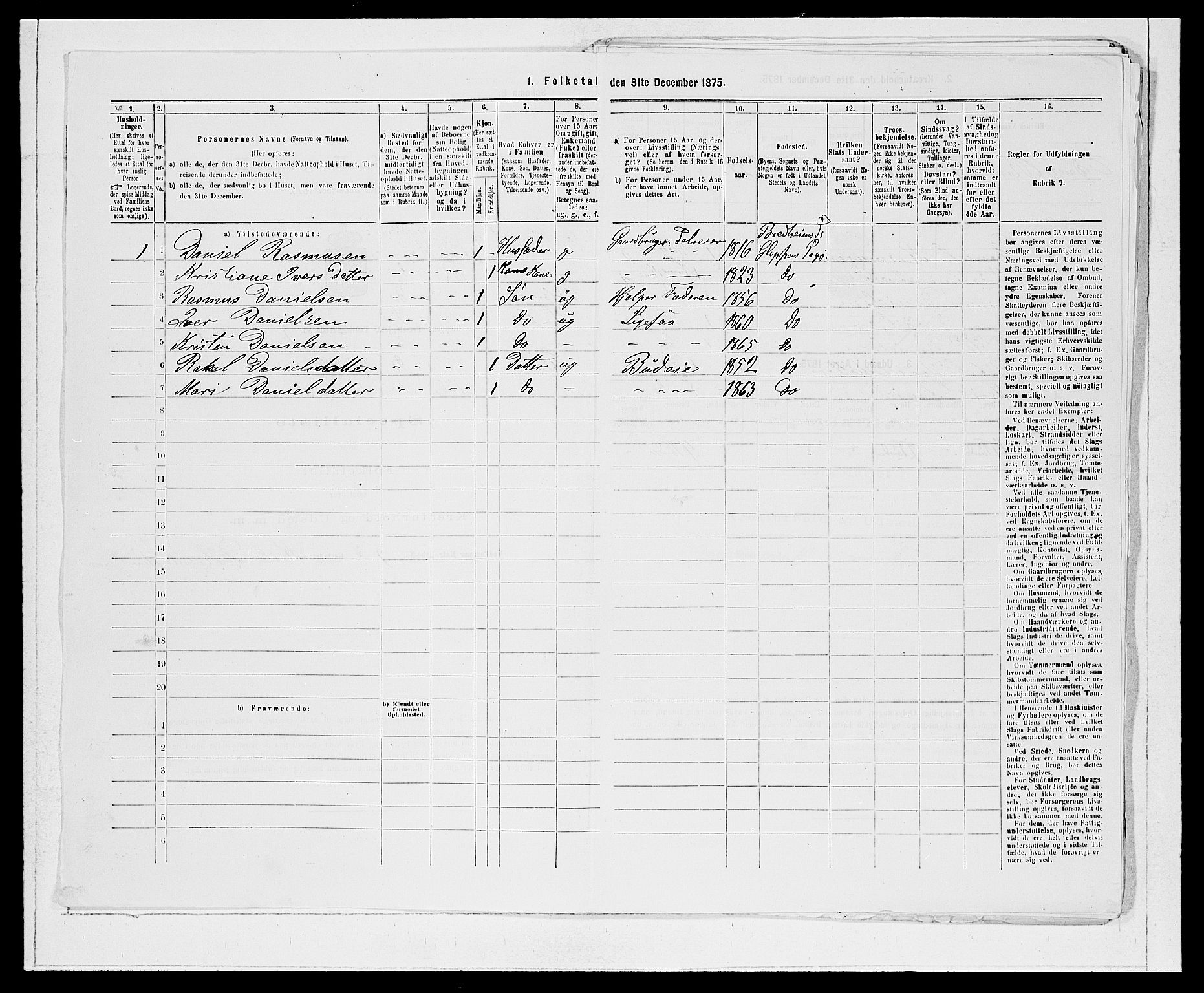 SAB, 1875 Census for 1445P Gloppen, 1875, p. 952