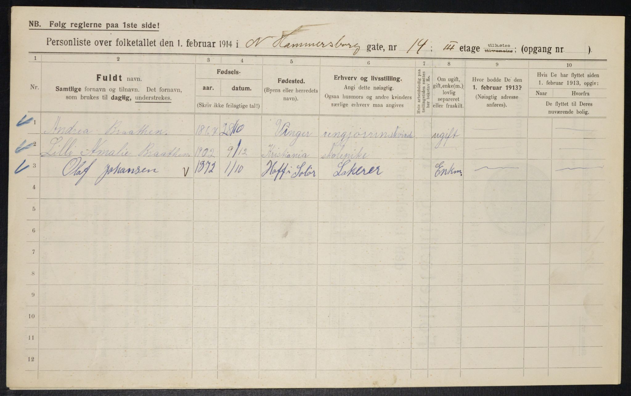 OBA, Municipal Census 1914 for Kristiania, 1914, p. 69448