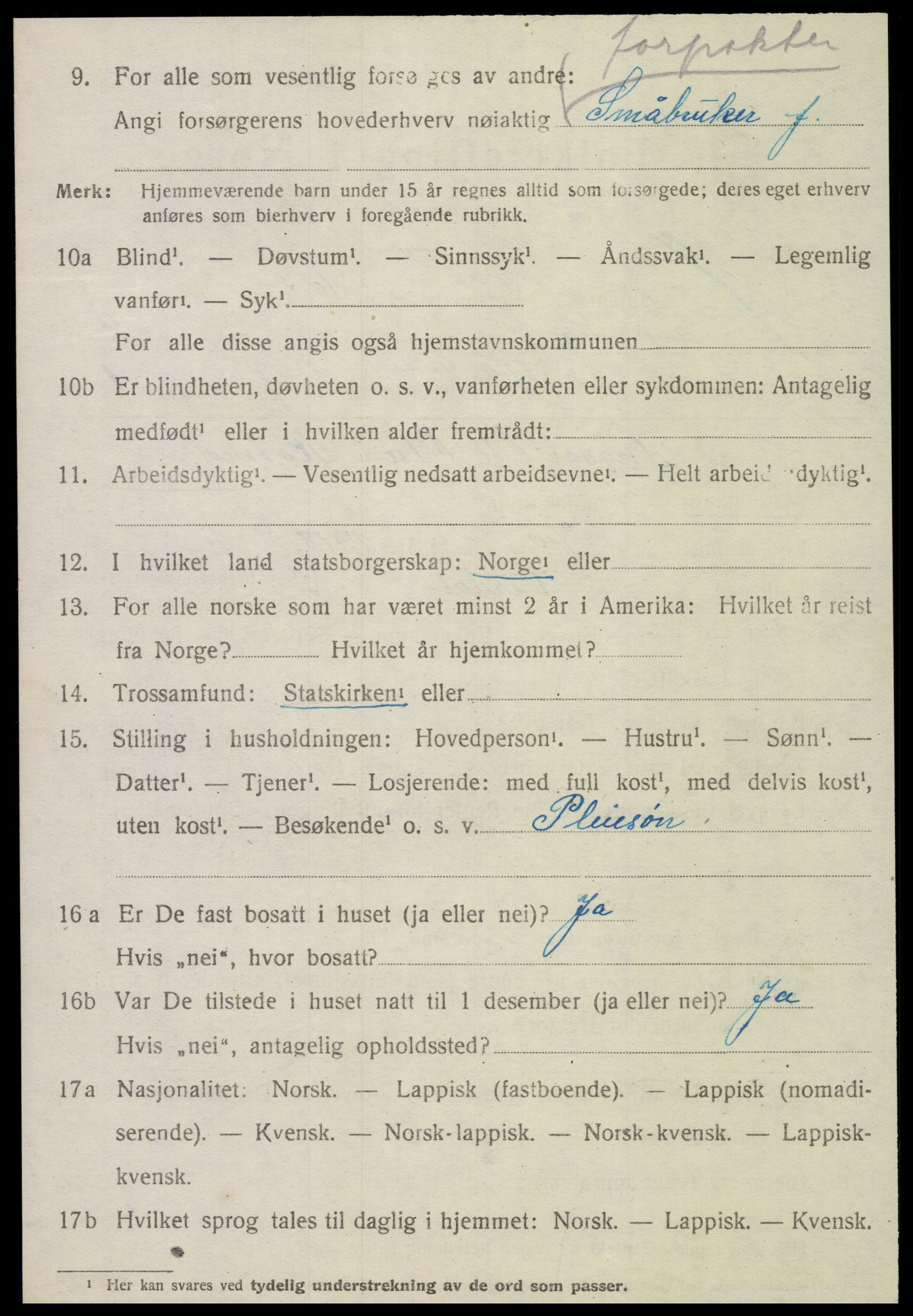 SAT, 1920 census for Verdal, 1920, p. 11354