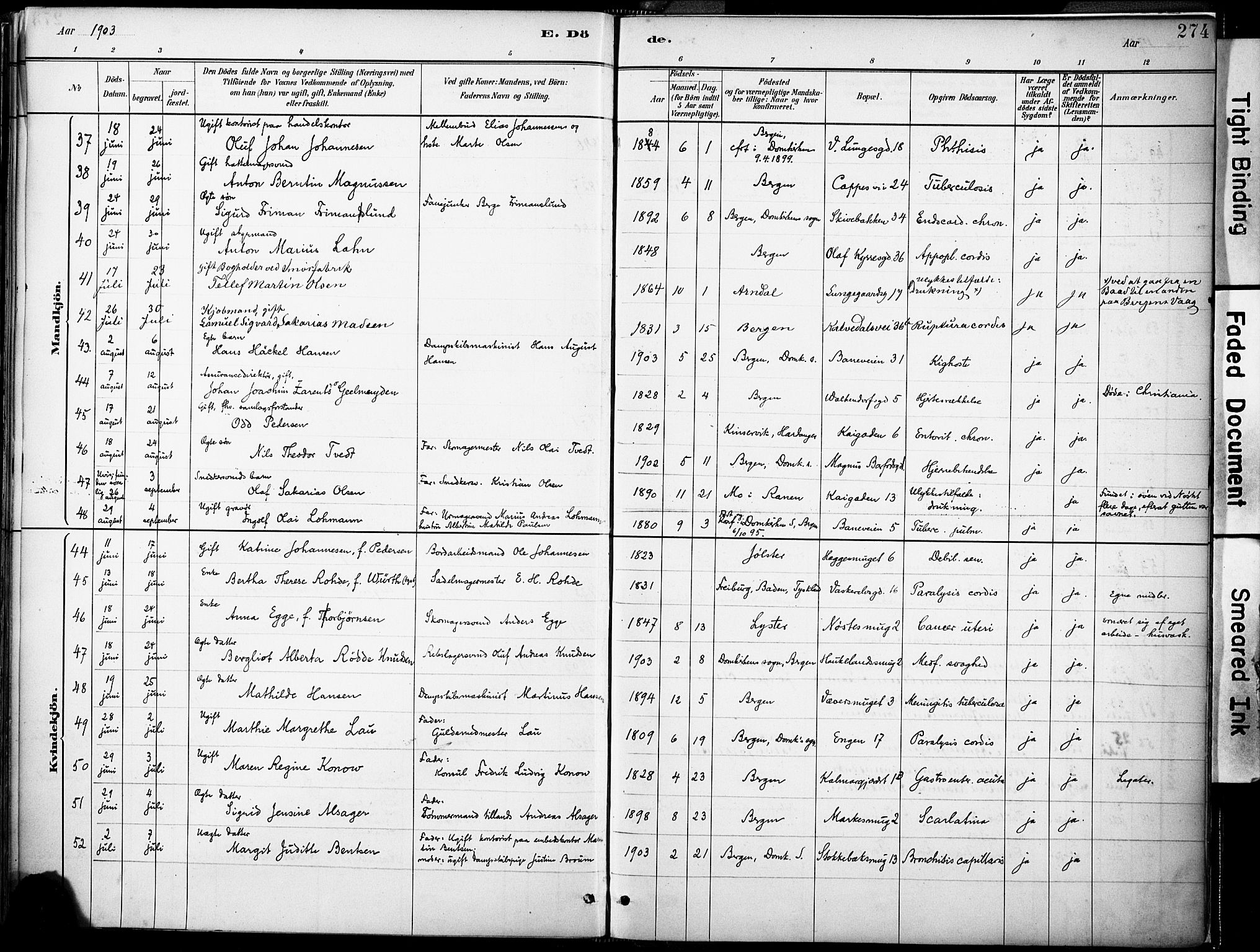 Domkirken sokneprestembete, AV/SAB-A-74801/H/Haa/L0043: Parish register (official) no. E 5, 1882-1904, p. 274