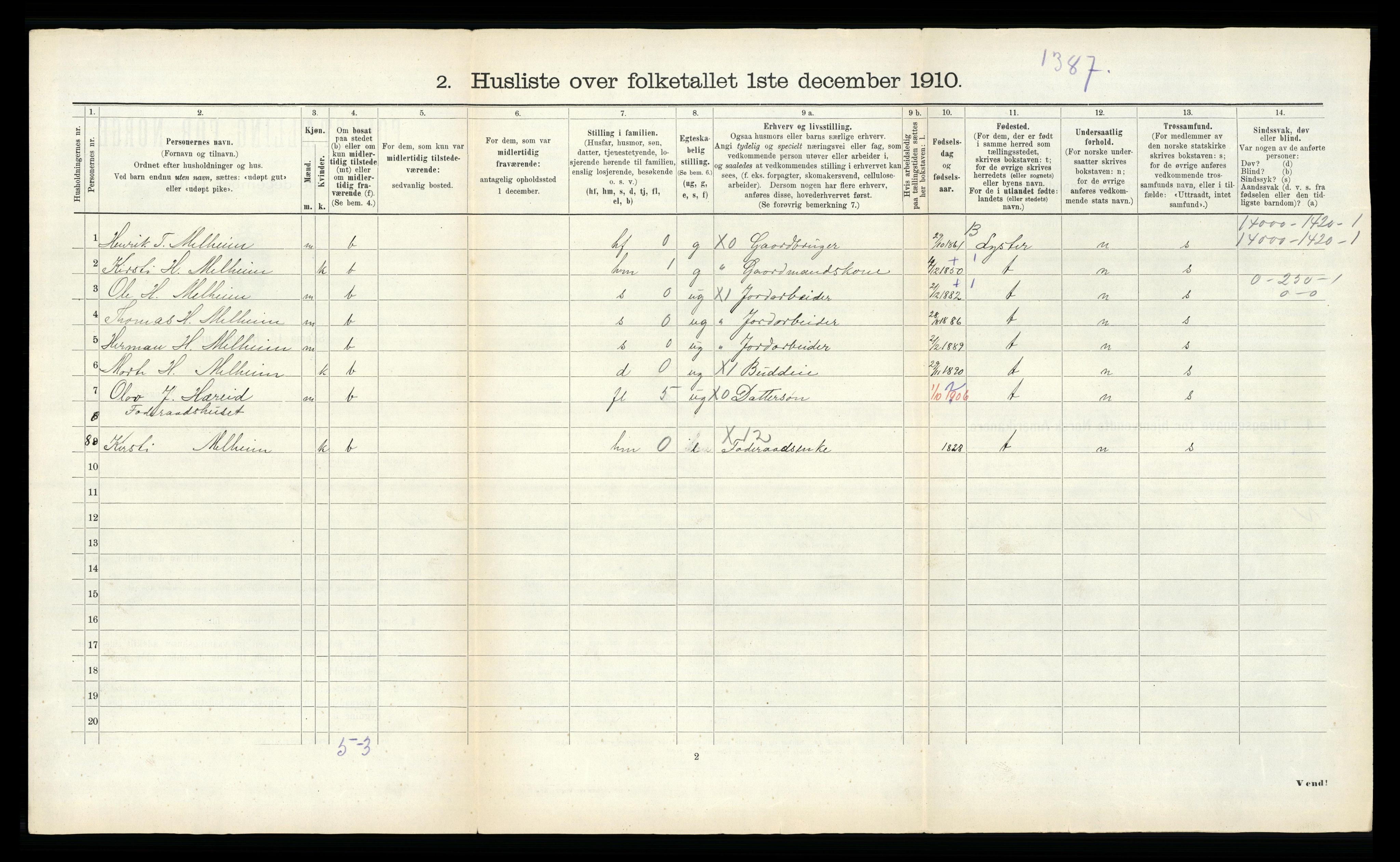 RA, 1910 census for Årdal, 1910, p. 459