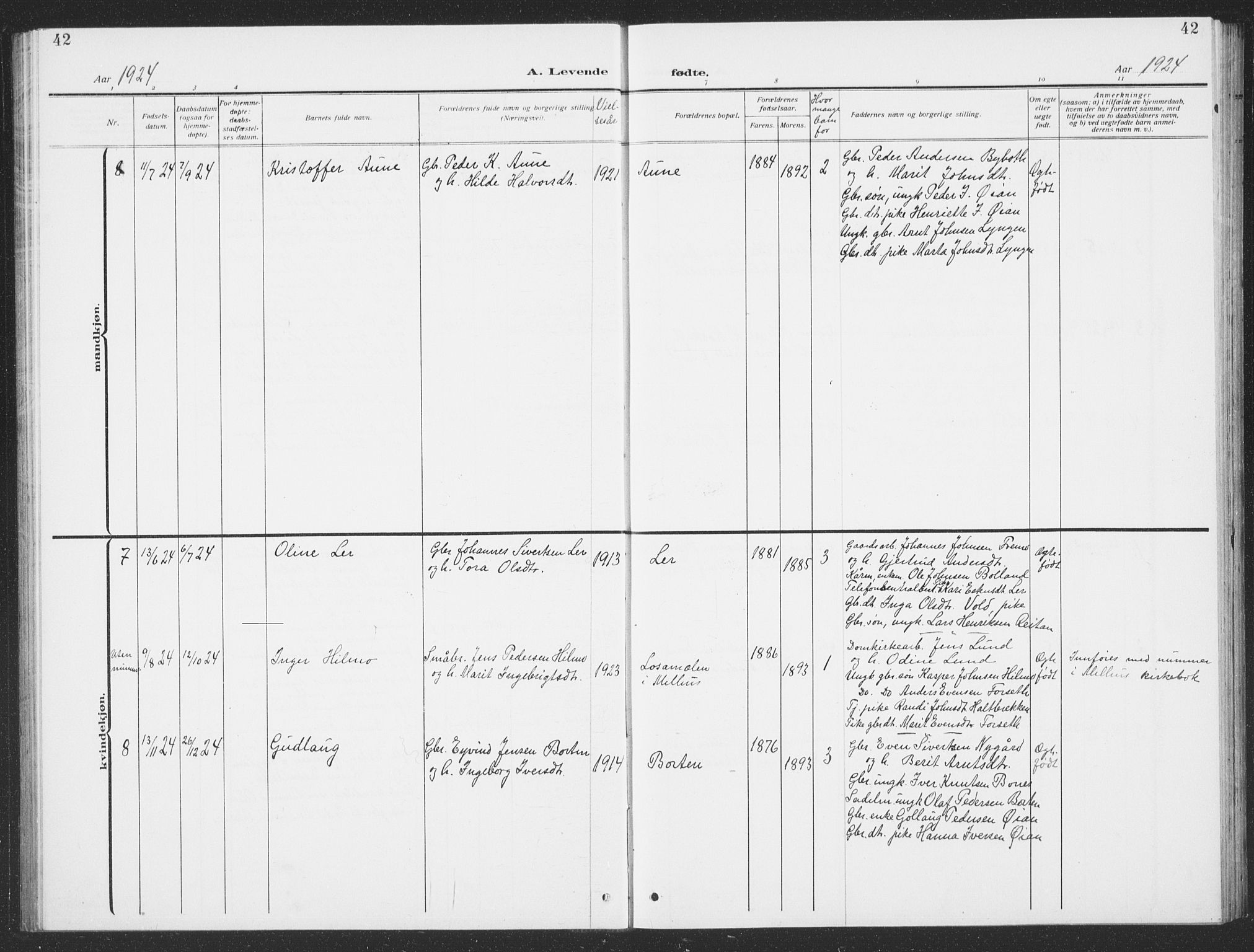 Ministerialprotokoller, klokkerbøker og fødselsregistre - Sør-Trøndelag, SAT/A-1456/693/L1124: Parish register (copy) no. 693C05, 1911-1941, p. 42