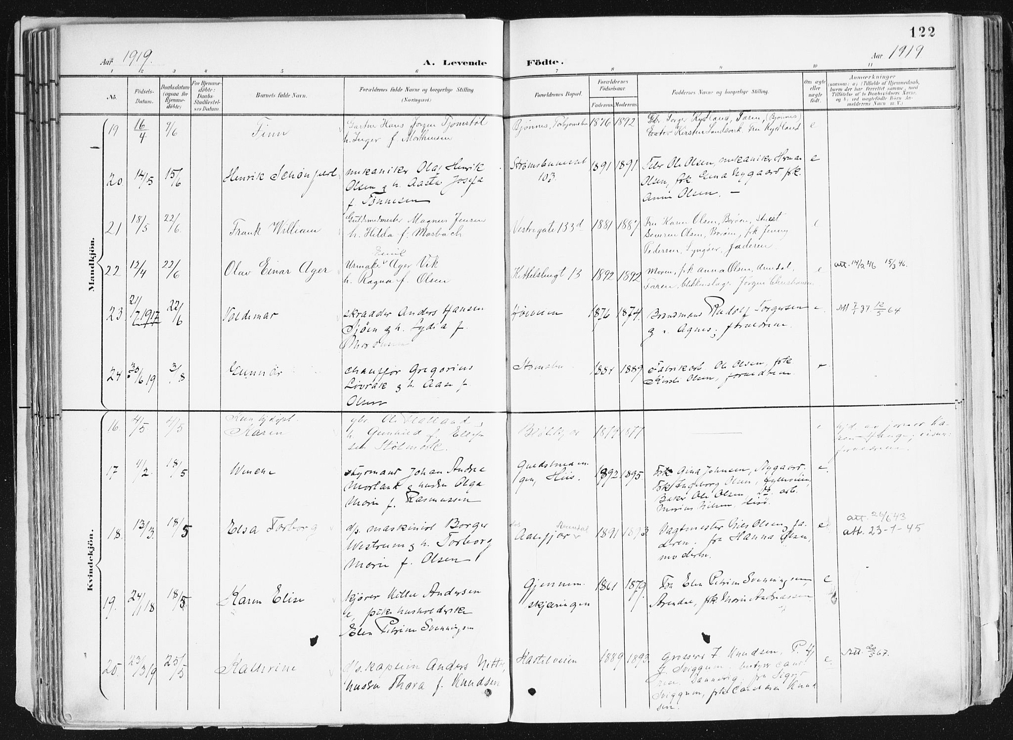 Arendal sokneprestkontor, Trefoldighet, AV/SAK-1111-0040/F/Fa/L0010: Parish register (official) no. A 10, 1900-1919, p. 122