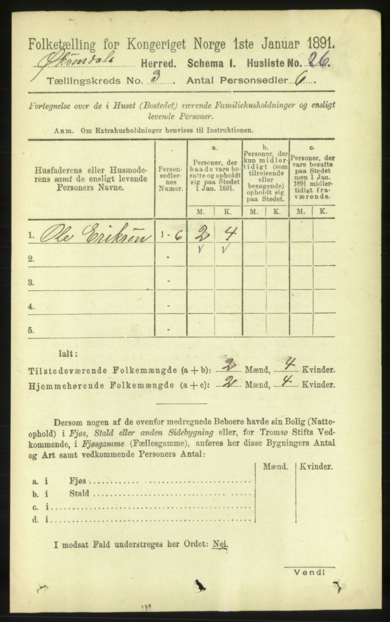 RA, 1891 census for 1561 Øksendal, 1891, p. 597